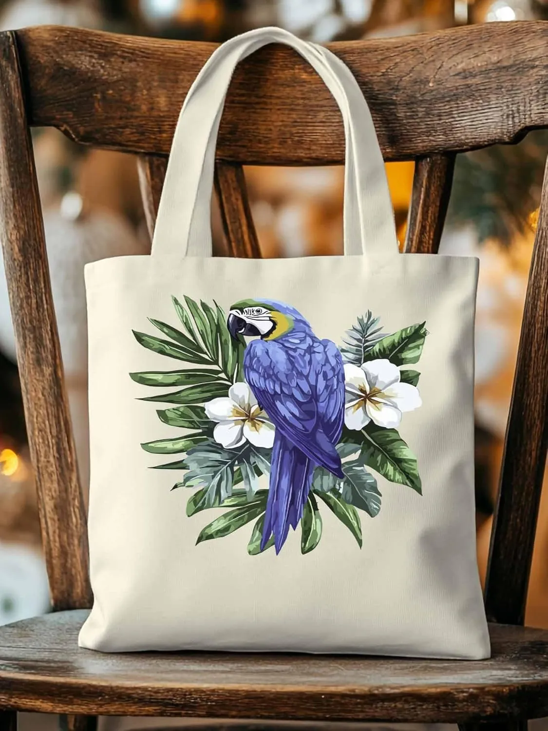 Canvas Tote Bag, Tropical Palm Leaves Parrot Aesthetic Canvas Tote Handbags for Women Shoulder Bag,