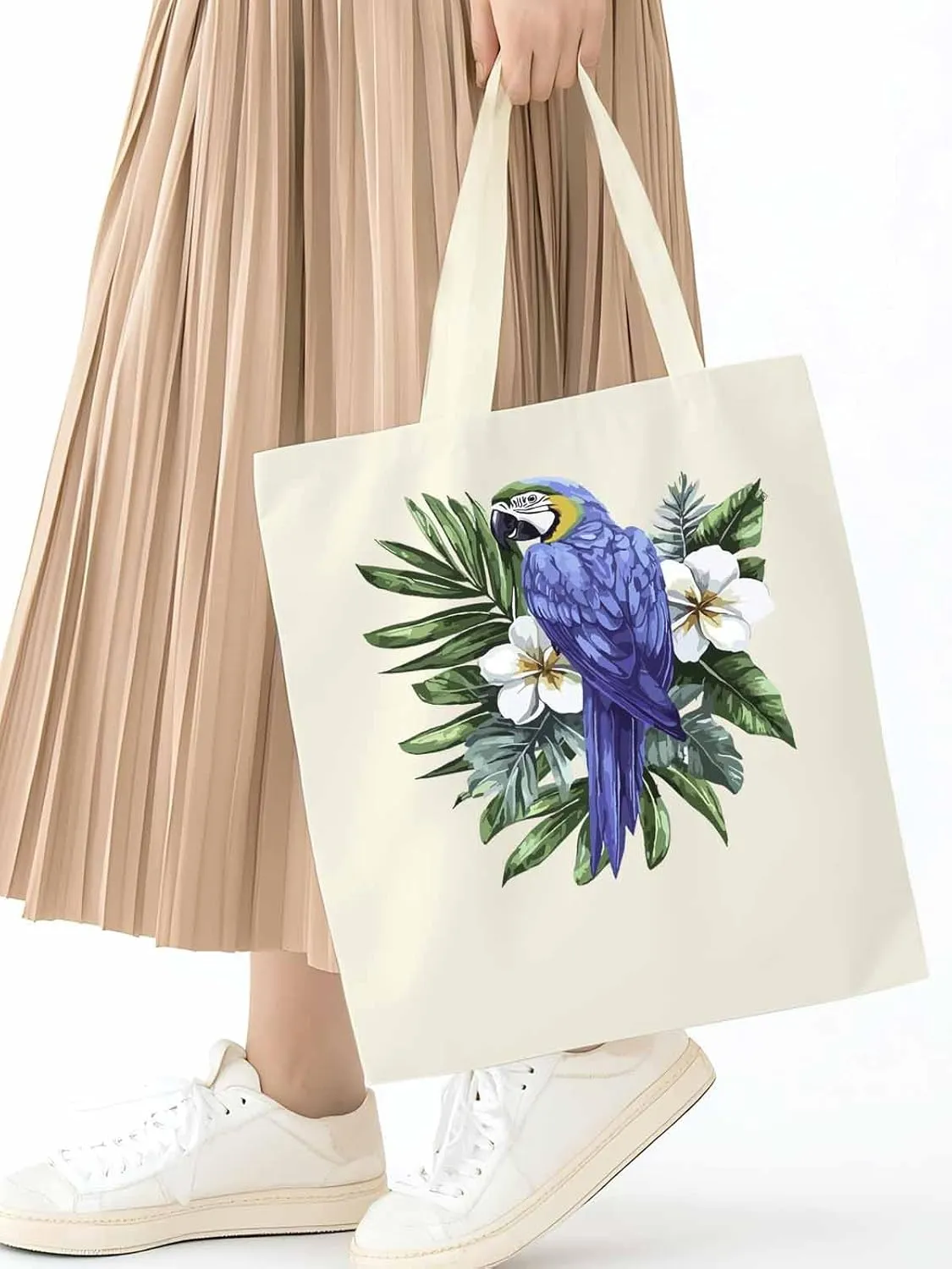 Canvas Tote Bag, Tropical Palm Leaves Parrot Aesthetic Canvas Tote Handbags for Women Shoulder Bag,