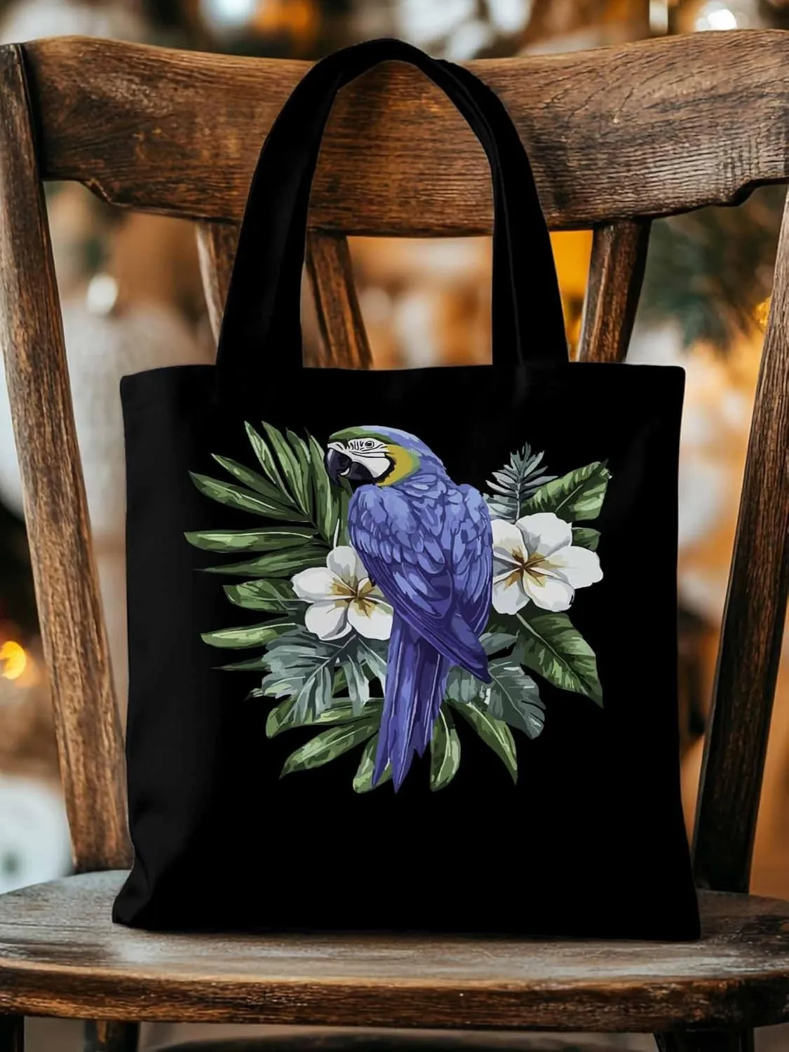 Canvas Tote Bag, Tropical Palm Leaves Parrot Aesthetic Canvas Tote Handbags for Women Shoulder Bag,
