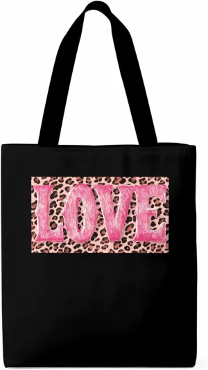 Canvas Tote Bag, Valentine Leopard Love Pink patterned Canvas Tote Handbags for Women Shoulder Bag,