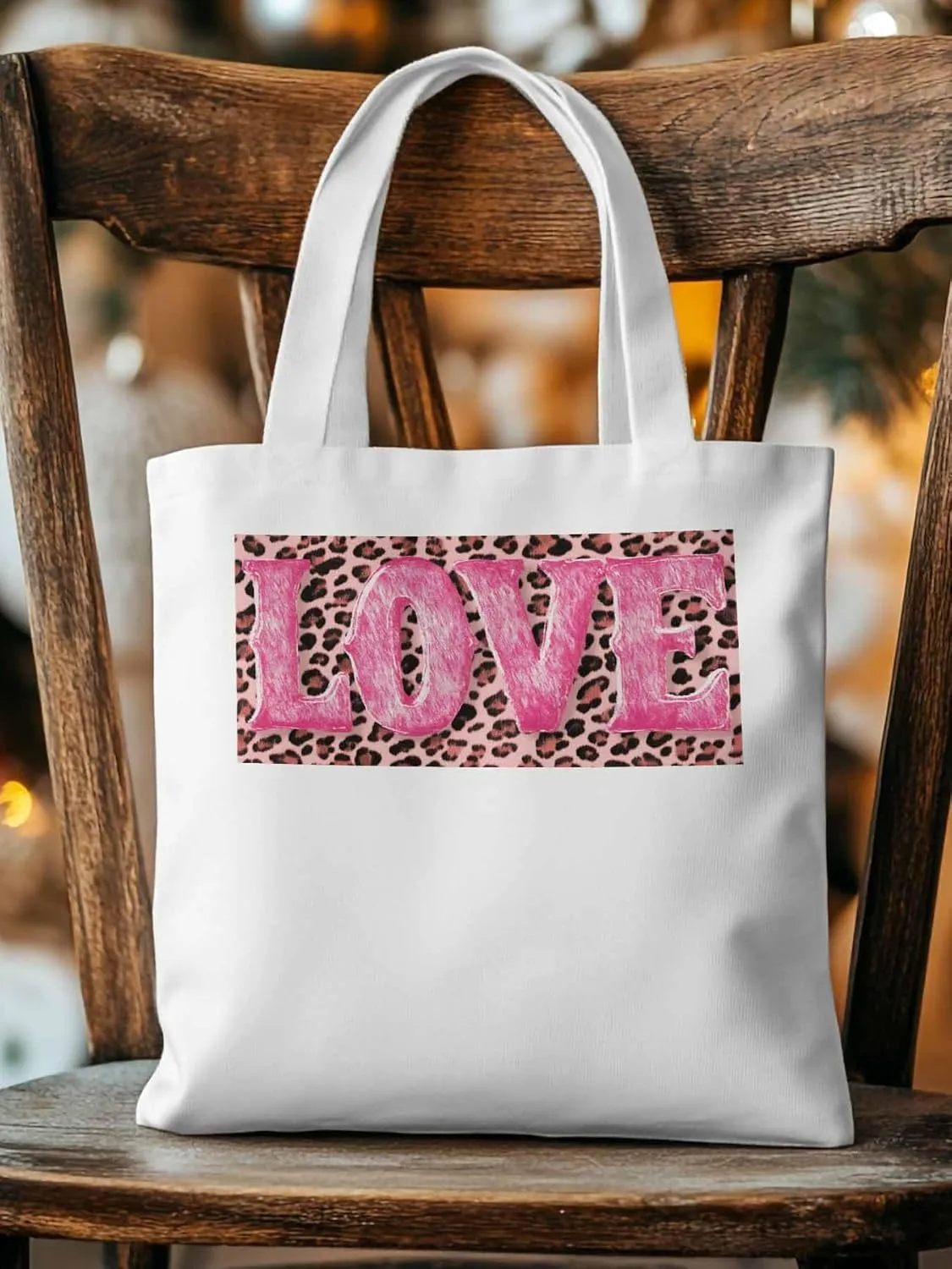 Canvas Tote Bag, Valentine Leopard Love Pink patterned Canvas Tote Handbags for Women Shoulder Bag,