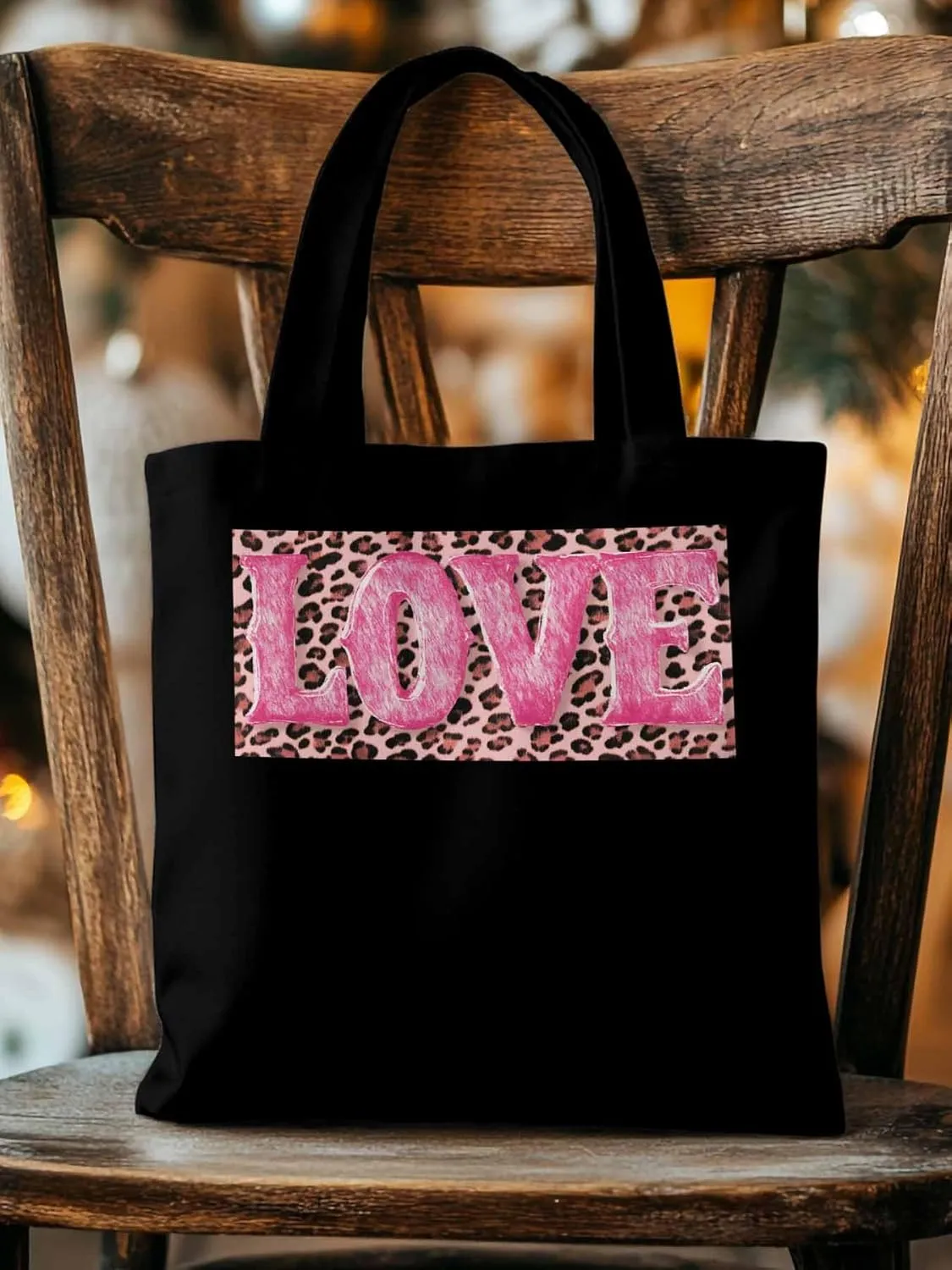 Canvas Tote Bag, Valentine Leopard Love Pink patterned Canvas Tote Handbags for Women Shoulder Bag,