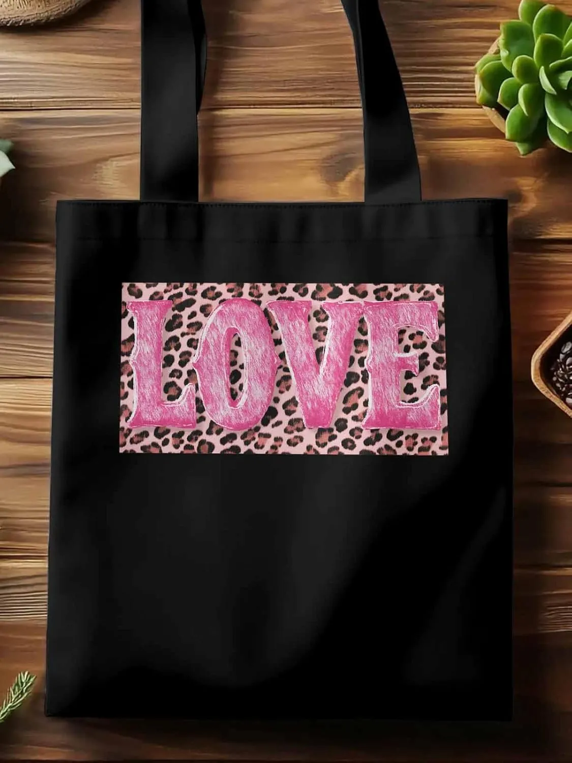 Canvas Tote Bag, Valentine Leopard Love Pink patterned Canvas Tote Handbags for Women Shoulder Bag,
