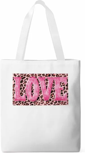Canvas Tote Bag, Valentine Leopard Love Pink patterned Canvas Tote Handbags for Women Shoulder Bag,
