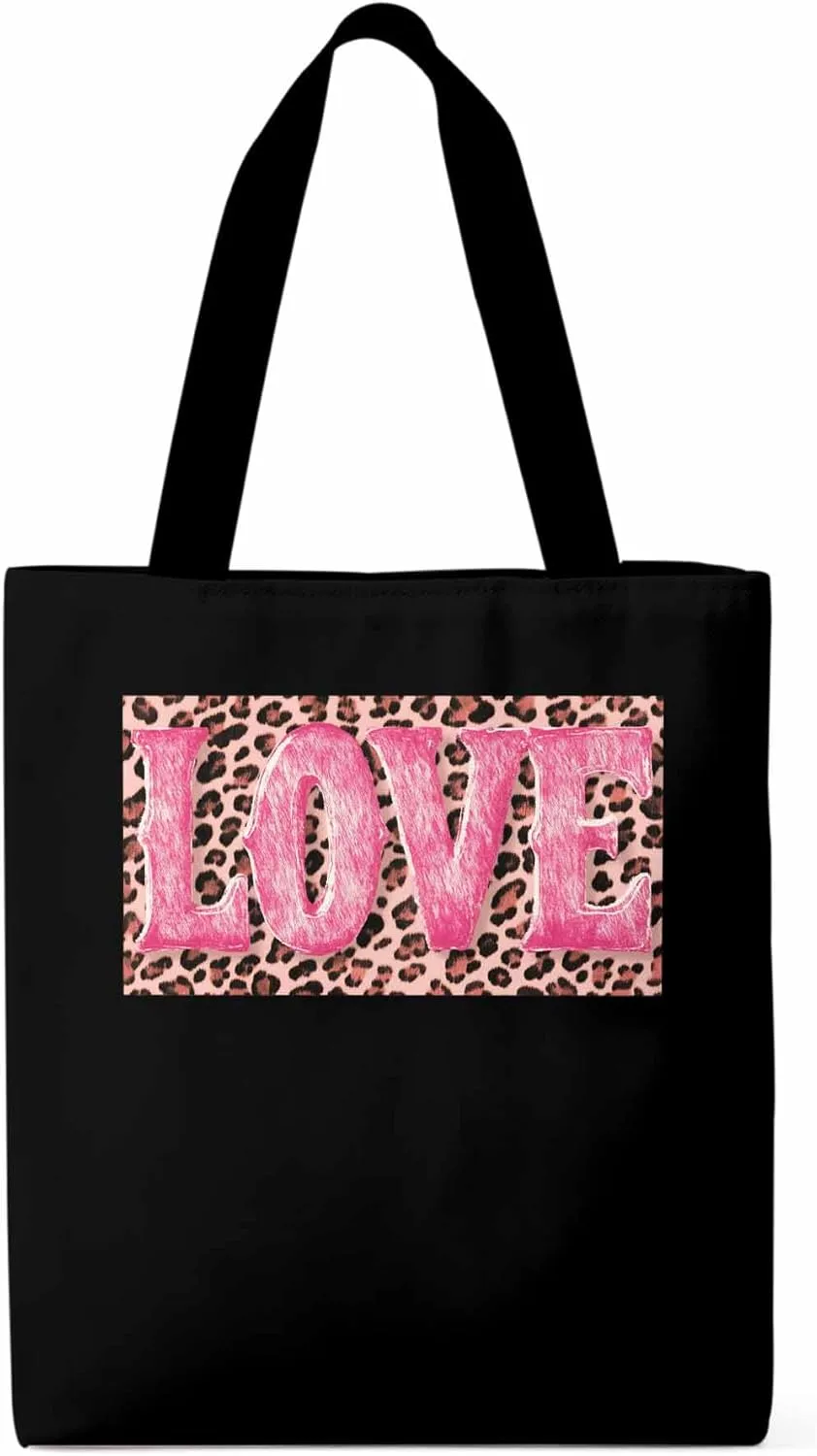 Canvas Tote Bag, Valentine Leopard Love Pink patterned Canvas Tote Handbags for Women Shoulder Bag,