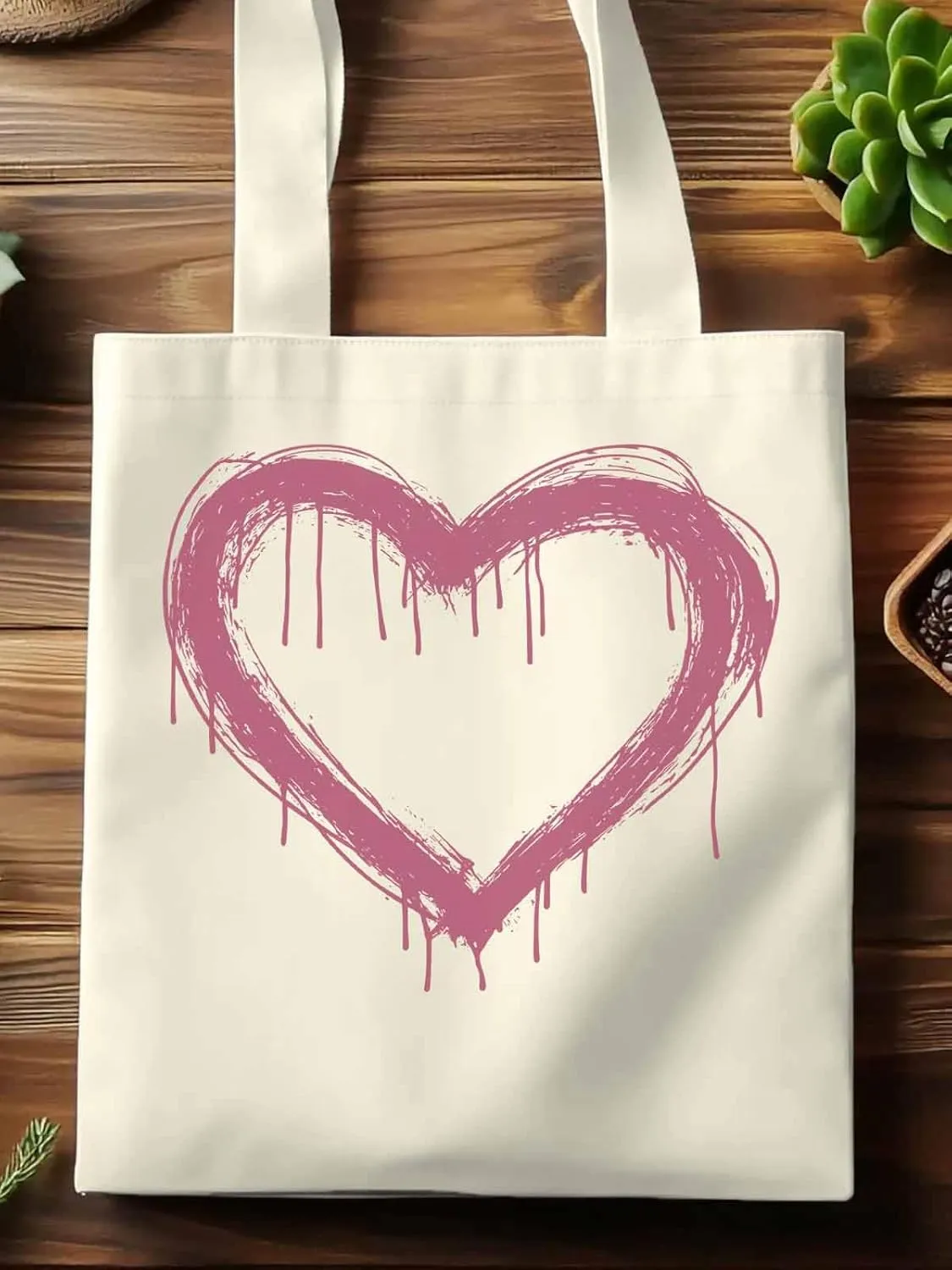 Canvas Tote Bag, Valentine's Day Abstract Pink Love Aesthetic Canvas Tote Handbags for Women Shoulder Bag