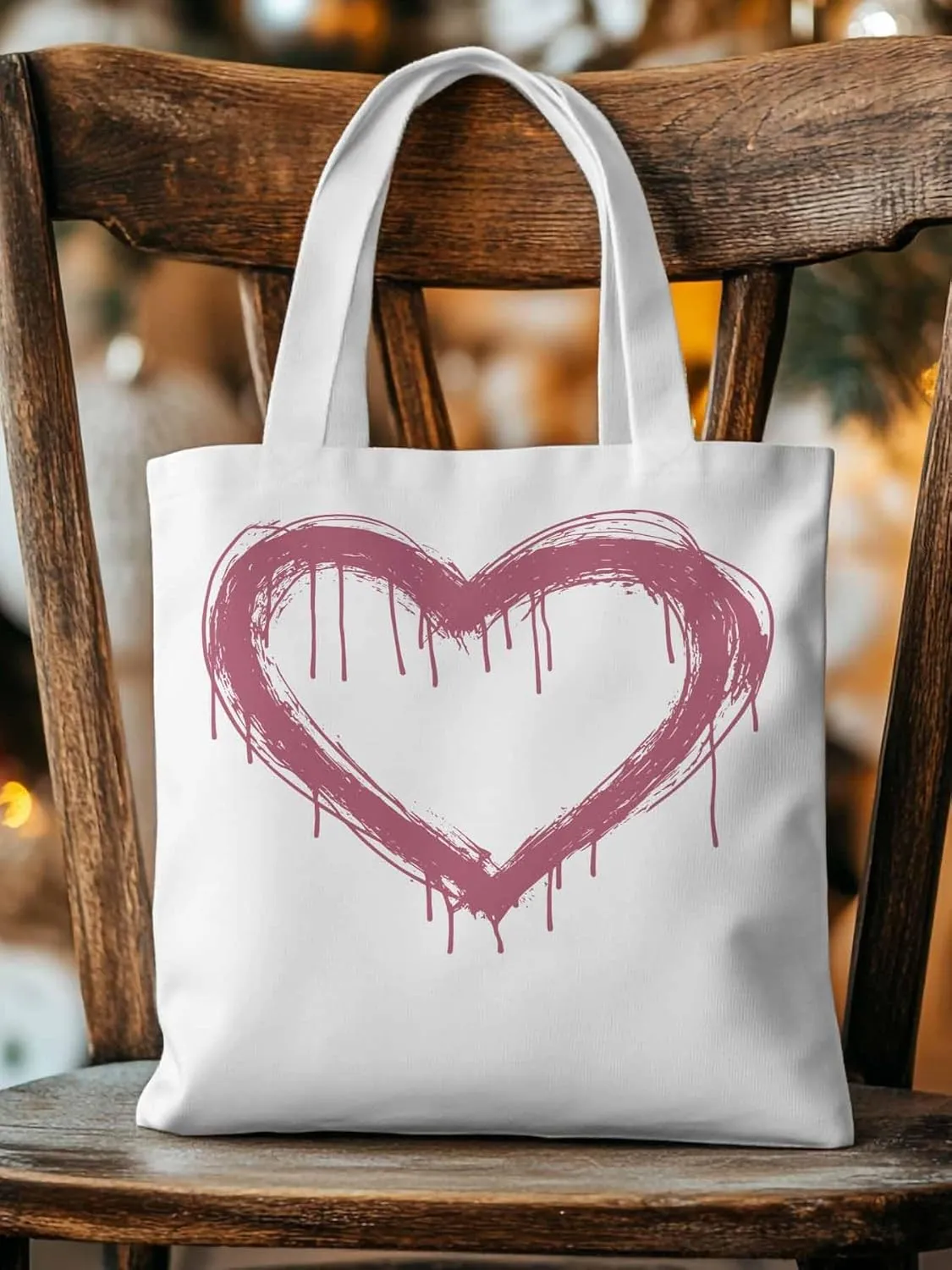 Canvas Tote Bag, Valentine's Day Abstract Pink Love Aesthetic Canvas Tote Handbags for Women Shoulder Bag