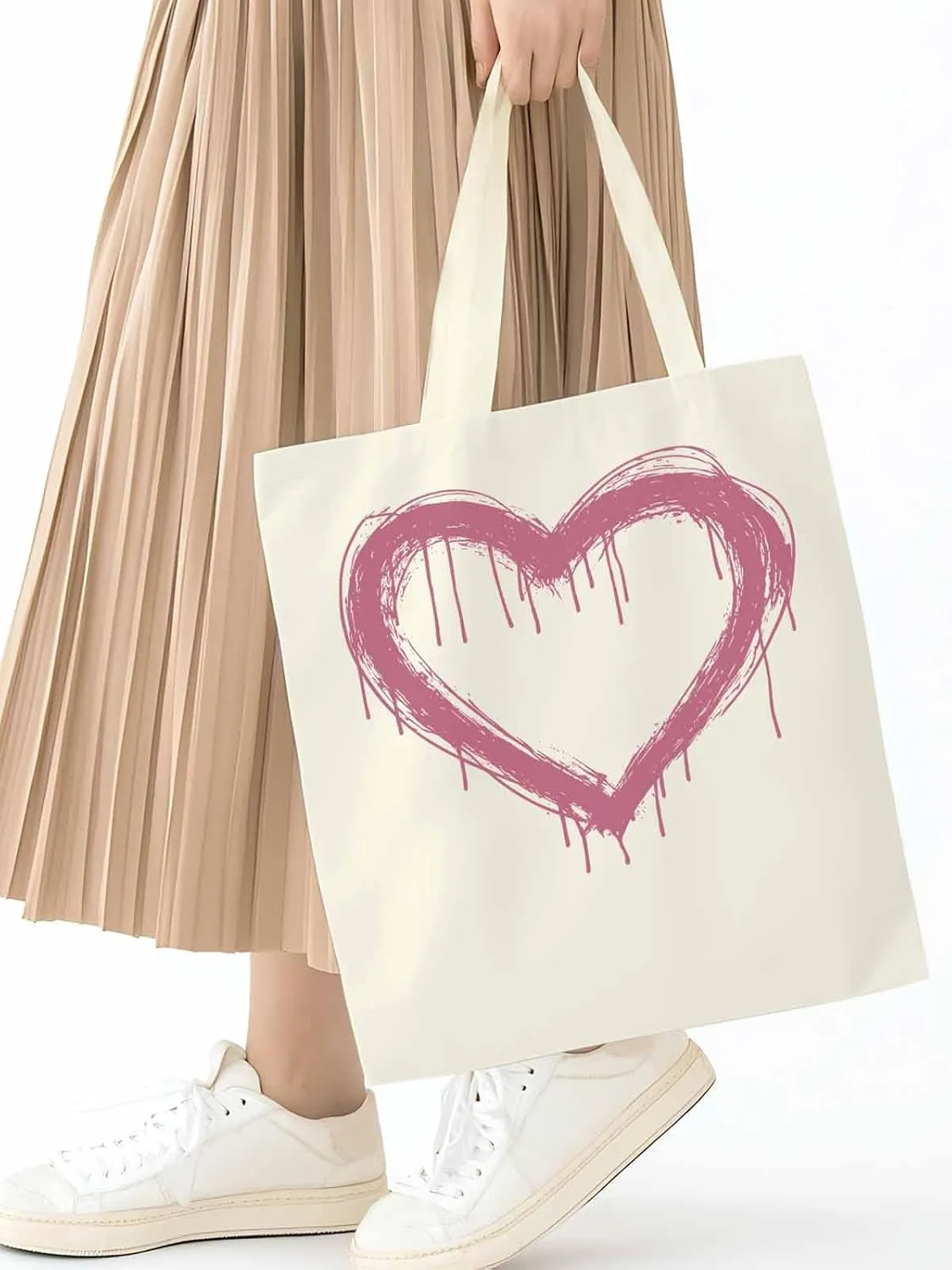 Canvas Tote Bag, Valentine's Day Abstract Pink Love Aesthetic Canvas Tote Handbags for Women Shoulder Bag
