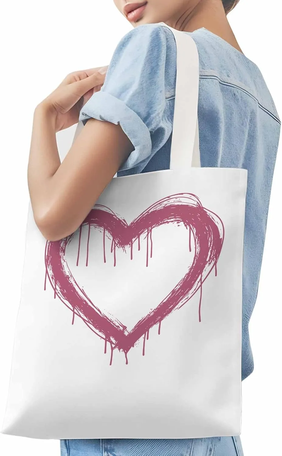 Canvas Tote Bag, Valentine's Day Abstract Pink Love Aesthetic Canvas Tote Handbags for Women Shoulder Bag