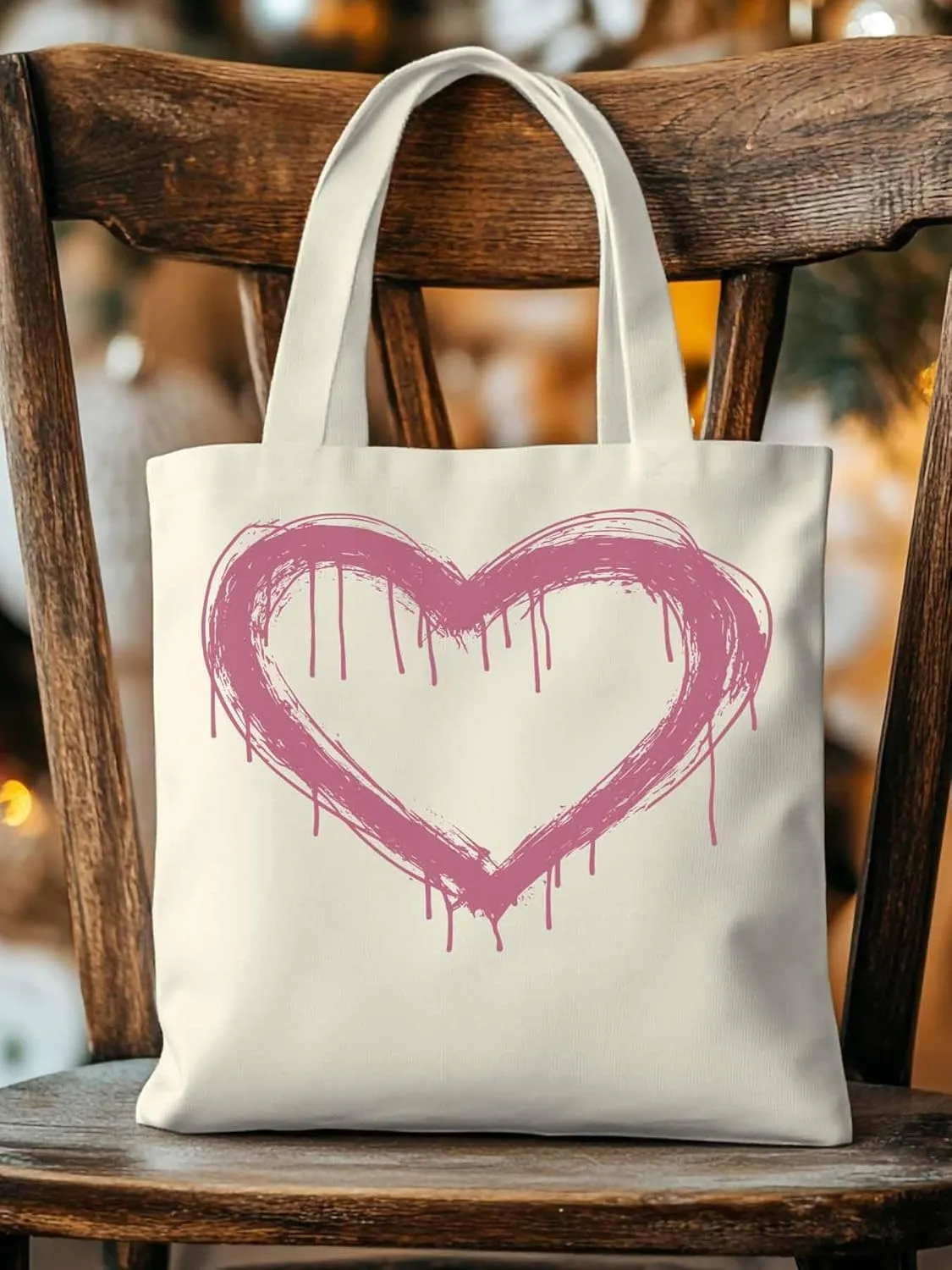Canvas Tote Bag, Valentine's Day Abstract Pink Love Aesthetic Canvas Tote Handbags for Women Shoulder Bag