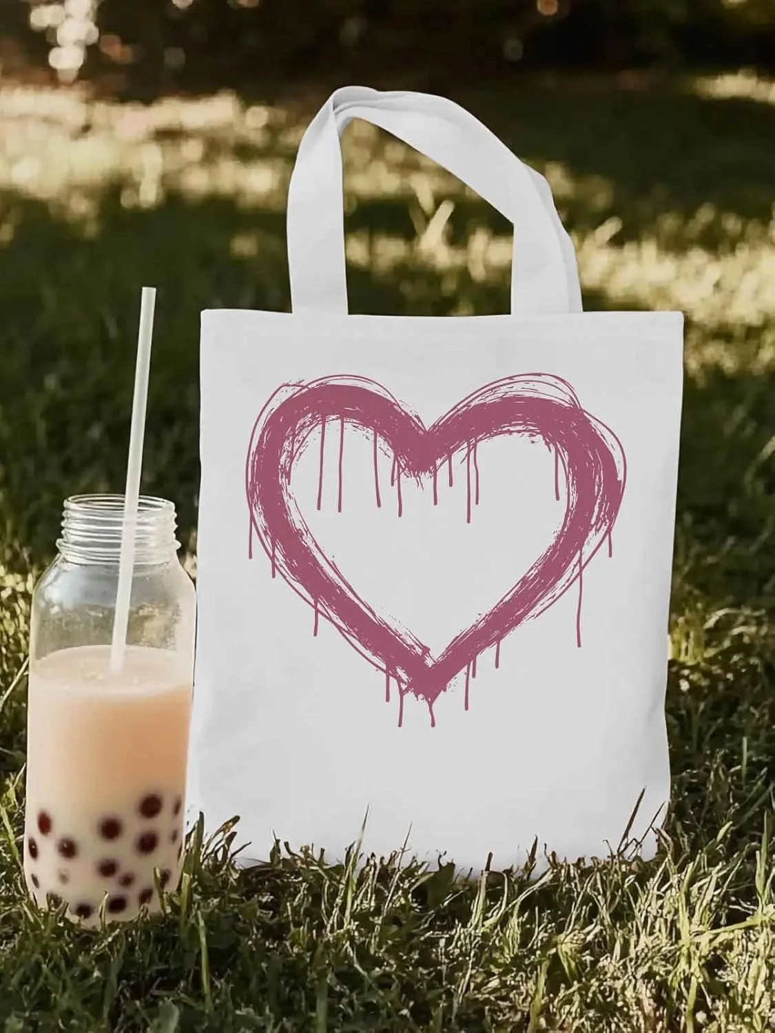 Canvas Tote Bag, Valentine's Day Abstract Pink Love Aesthetic Canvas Tote Handbags for Women Shoulder Bag