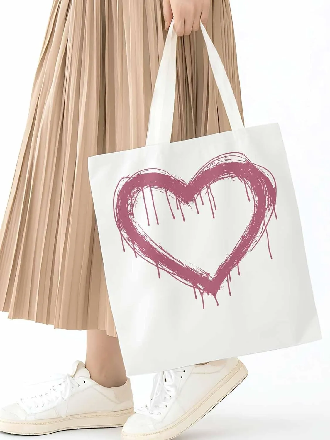 Canvas Tote Bag, Valentine's Day Abstract Pink Love Aesthetic Canvas Tote Handbags for Women Shoulder Bag