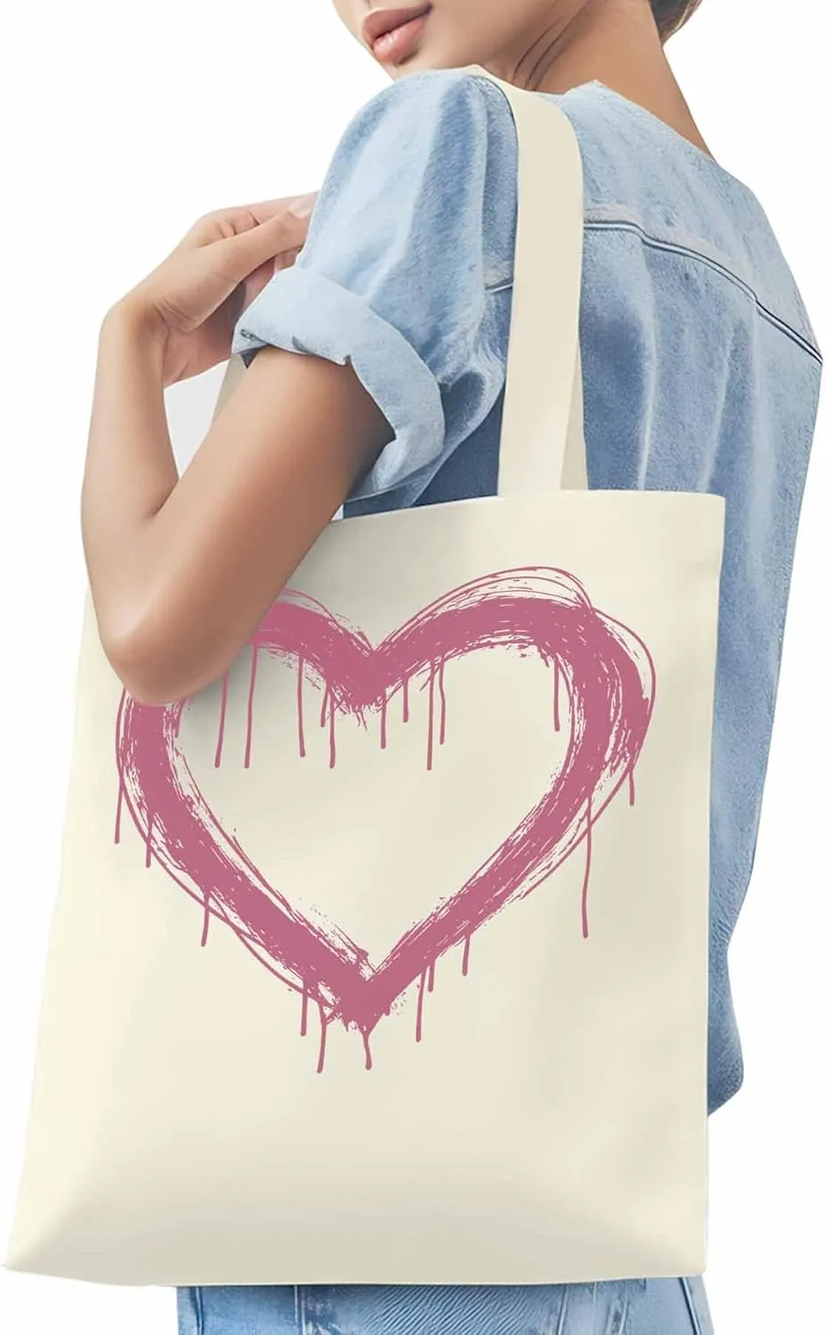 Canvas Tote Bag, Valentine's Day Abstract Pink Love Aesthetic Canvas Tote Handbags for Women Shoulder Bag