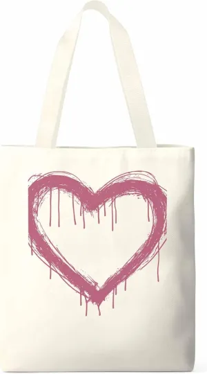 Canvas Tote Bag, Valentine's Day Abstract Pink Love Aesthetic Canvas Tote Handbags for Women Shoulder Bag