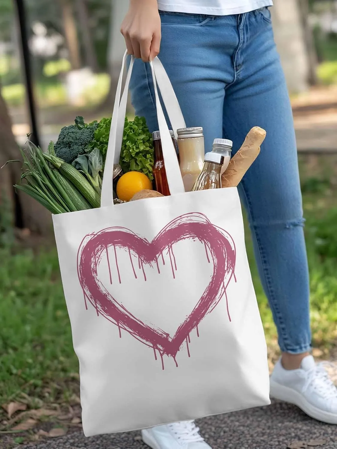 Canvas Tote Bag, Valentine's Day Abstract Pink Love Aesthetic Canvas Tote Handbags for Women Shoulder Bag