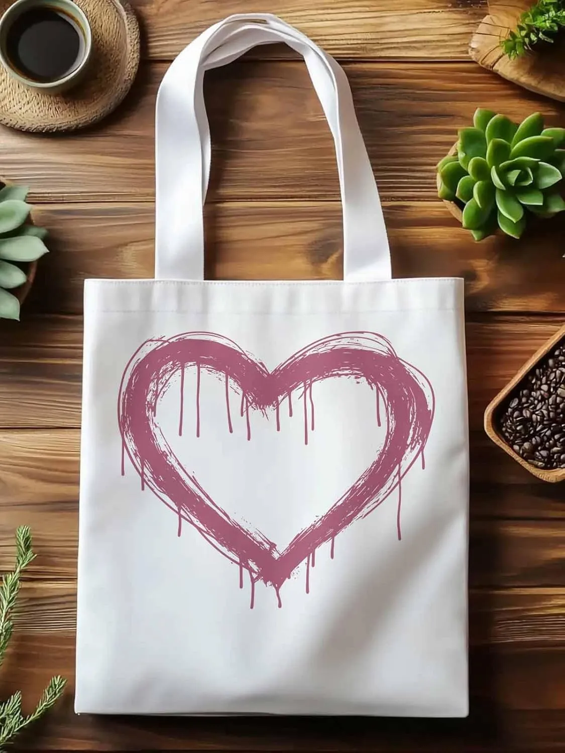 Canvas Tote Bag, Valentine's Day Abstract Pink Love Aesthetic Canvas Tote Handbags for Women Shoulder Bag