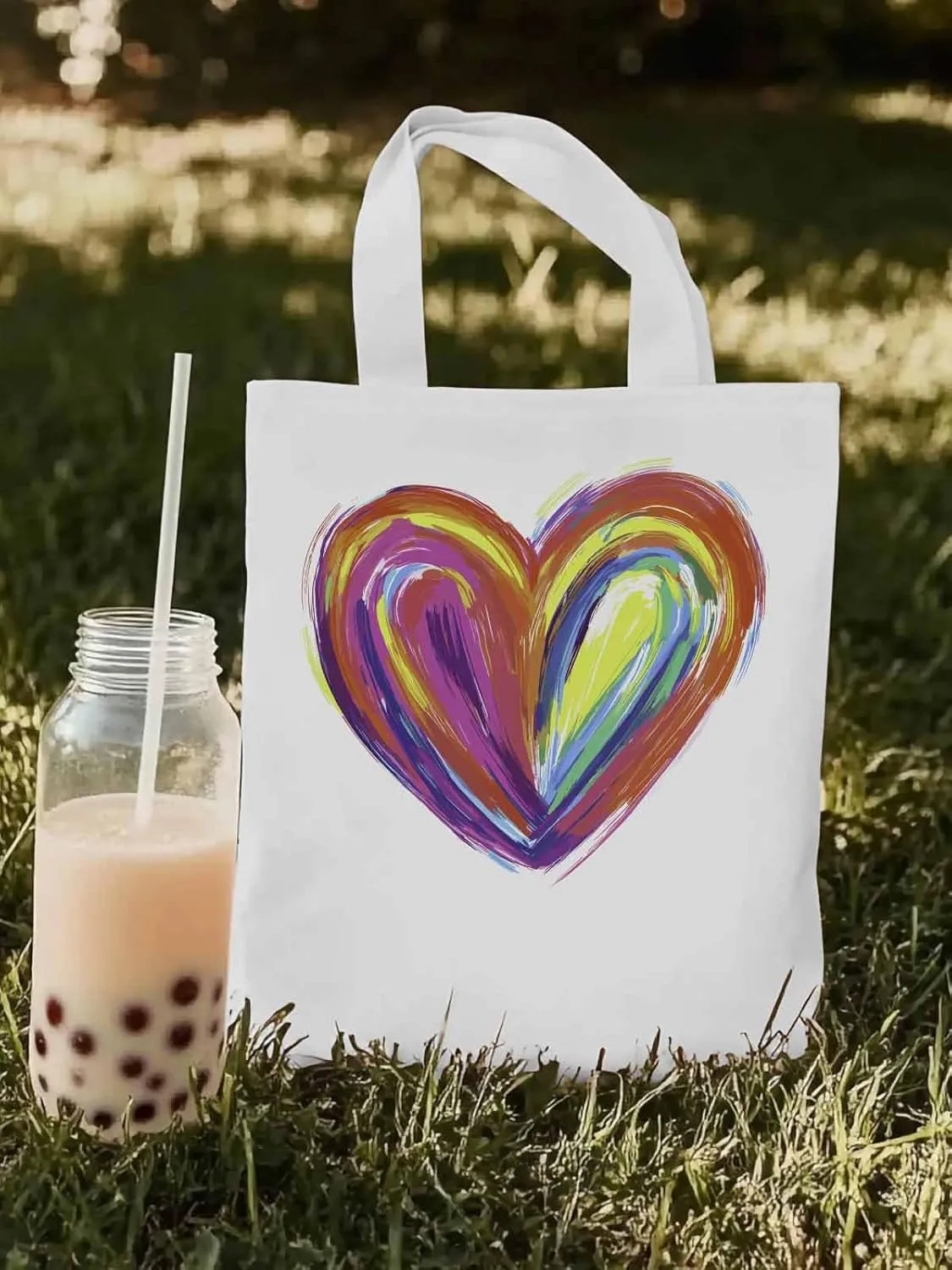 Canvas Tote Bag, Valentine's Day Aesthetic Canvas Tote Handbags for Women Shoulder Bag Abstract Love Heart