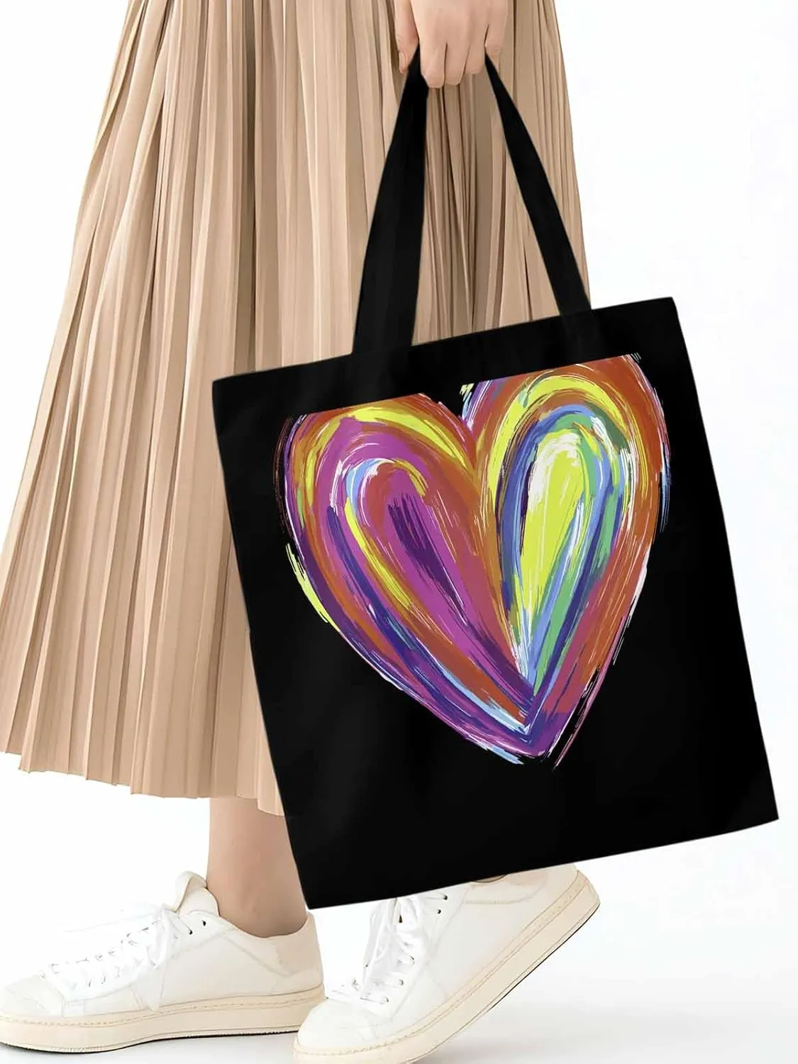 Canvas Tote Bag, Valentine's Day Aesthetic Canvas Tote Handbags for Women Shoulder Bag Abstract Love Heart