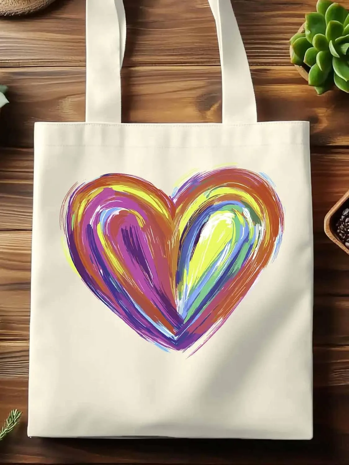 Canvas Tote Bag, Valentine's Day Aesthetic Canvas Tote Handbags for Women Shoulder Bag Abstract Love Heart