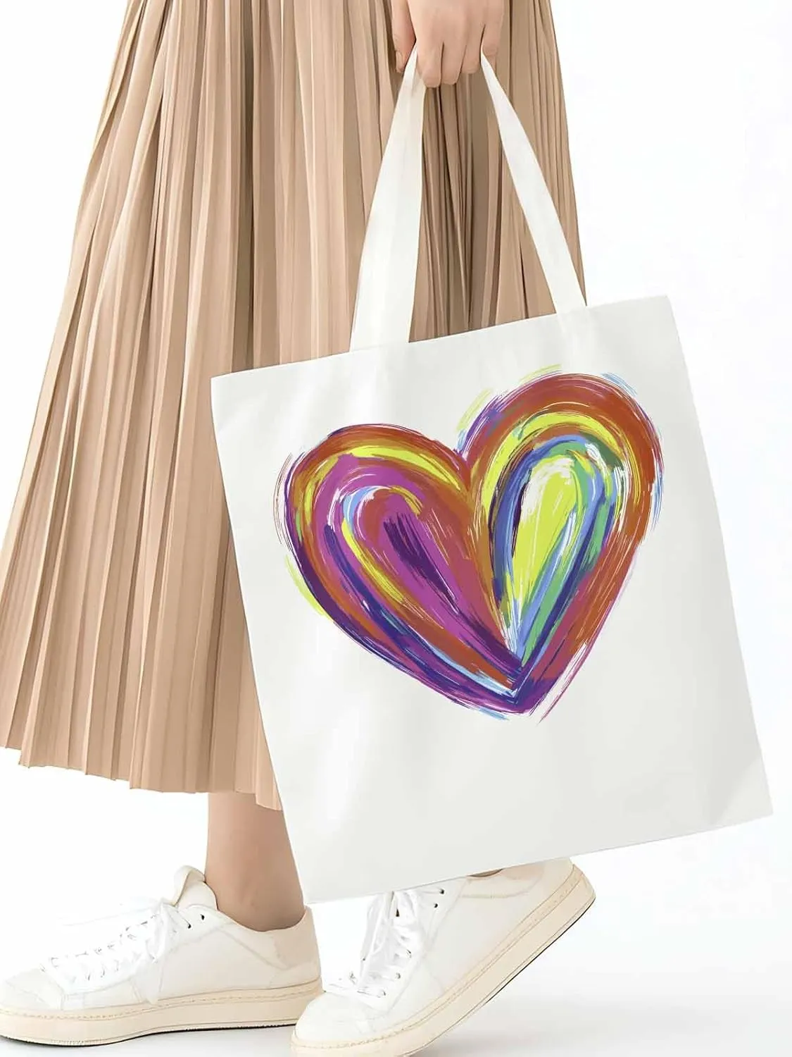 Canvas Tote Bag, Valentine's Day Aesthetic Canvas Tote Handbags for Women Shoulder Bag Abstract Love Heart