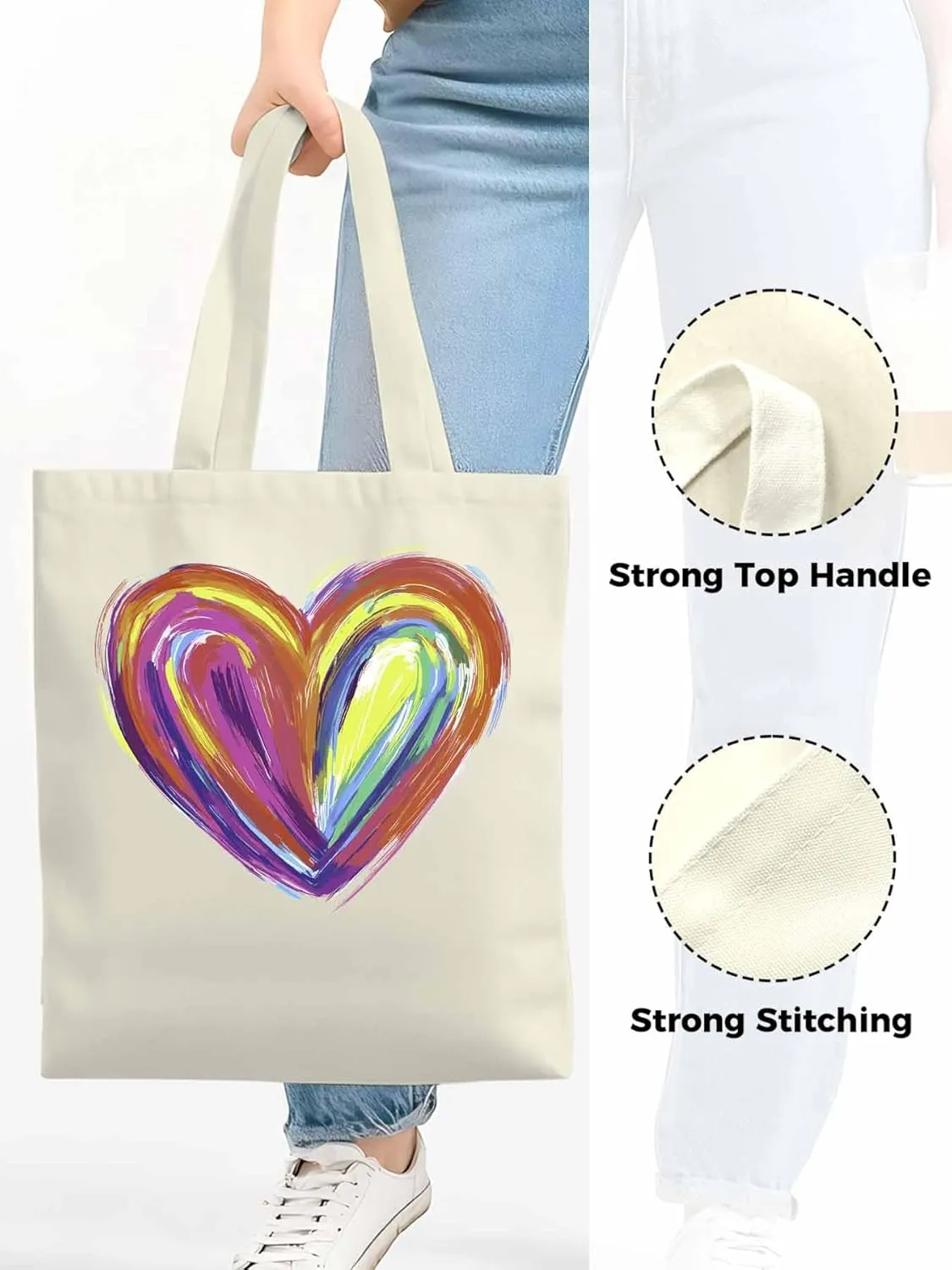 Canvas Tote Bag, Valentine's Day Aesthetic Canvas Tote Handbags for Women Shoulder Bag Abstract Love Heart