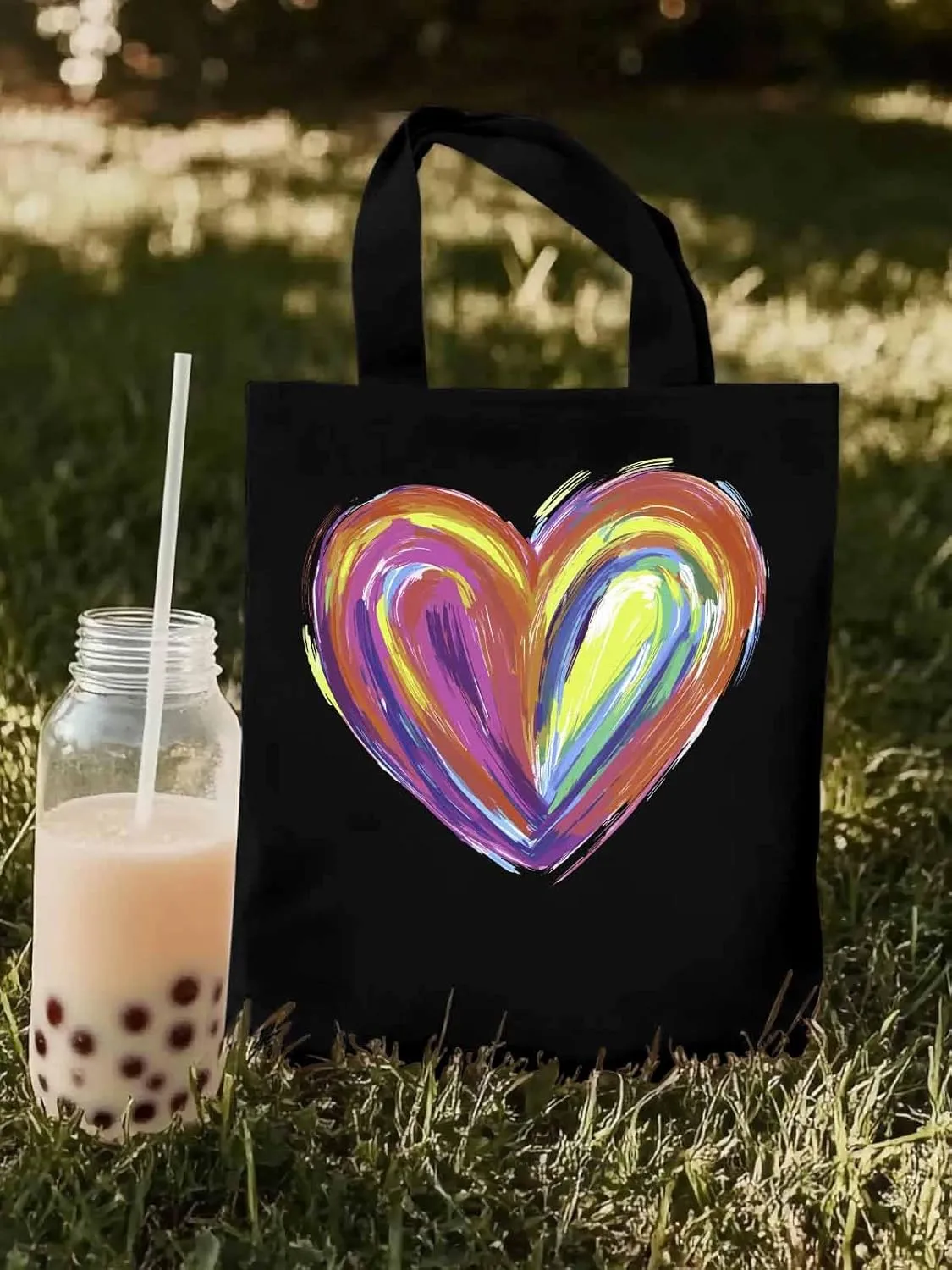 Canvas Tote Bag, Valentine's Day Aesthetic Canvas Tote Handbags for Women Shoulder Bag Abstract Love Heart