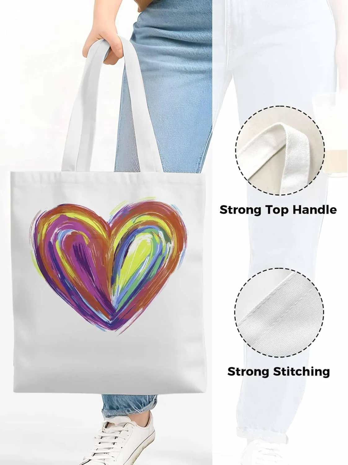 Canvas Tote Bag, Valentine's Day Aesthetic Canvas Tote Handbags for Women Shoulder Bag Abstract Love Heart