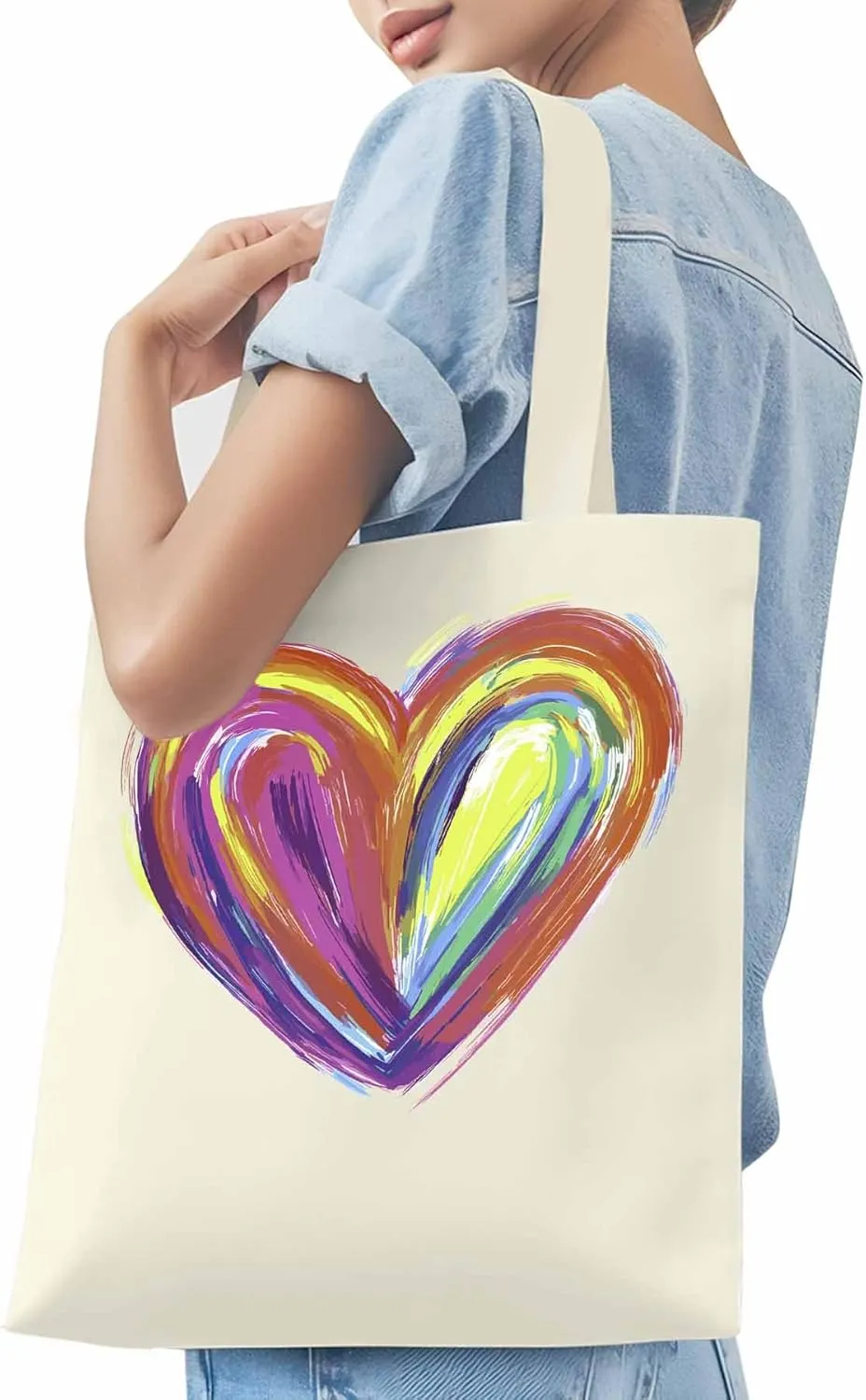 Canvas Tote Bag, Valentine's Day Aesthetic Canvas Tote Handbags for Women Shoulder Bag Abstract Love Heart