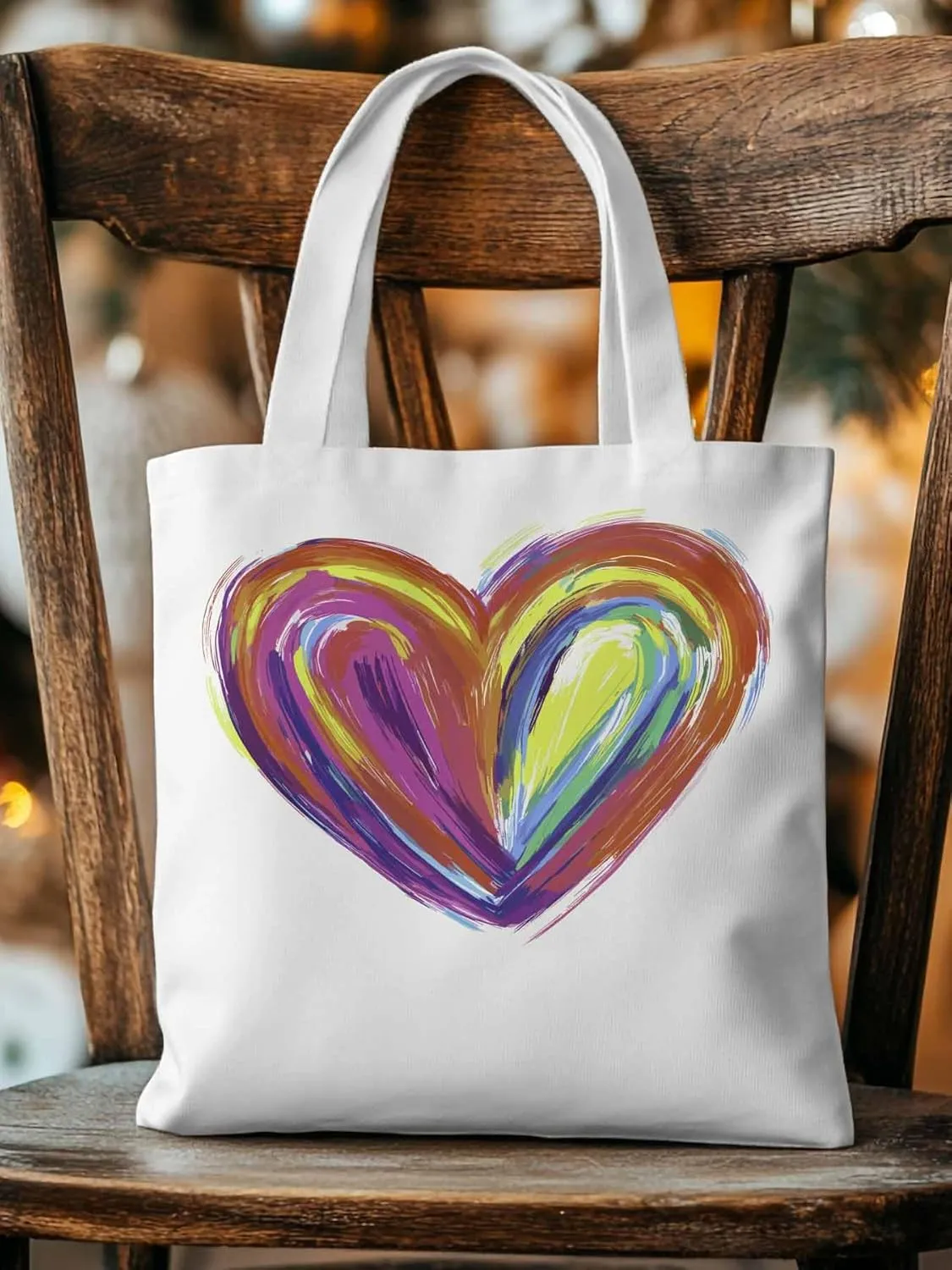 Canvas Tote Bag, Valentine's Day Aesthetic Canvas Tote Handbags for Women Shoulder Bag Abstract Love Heart