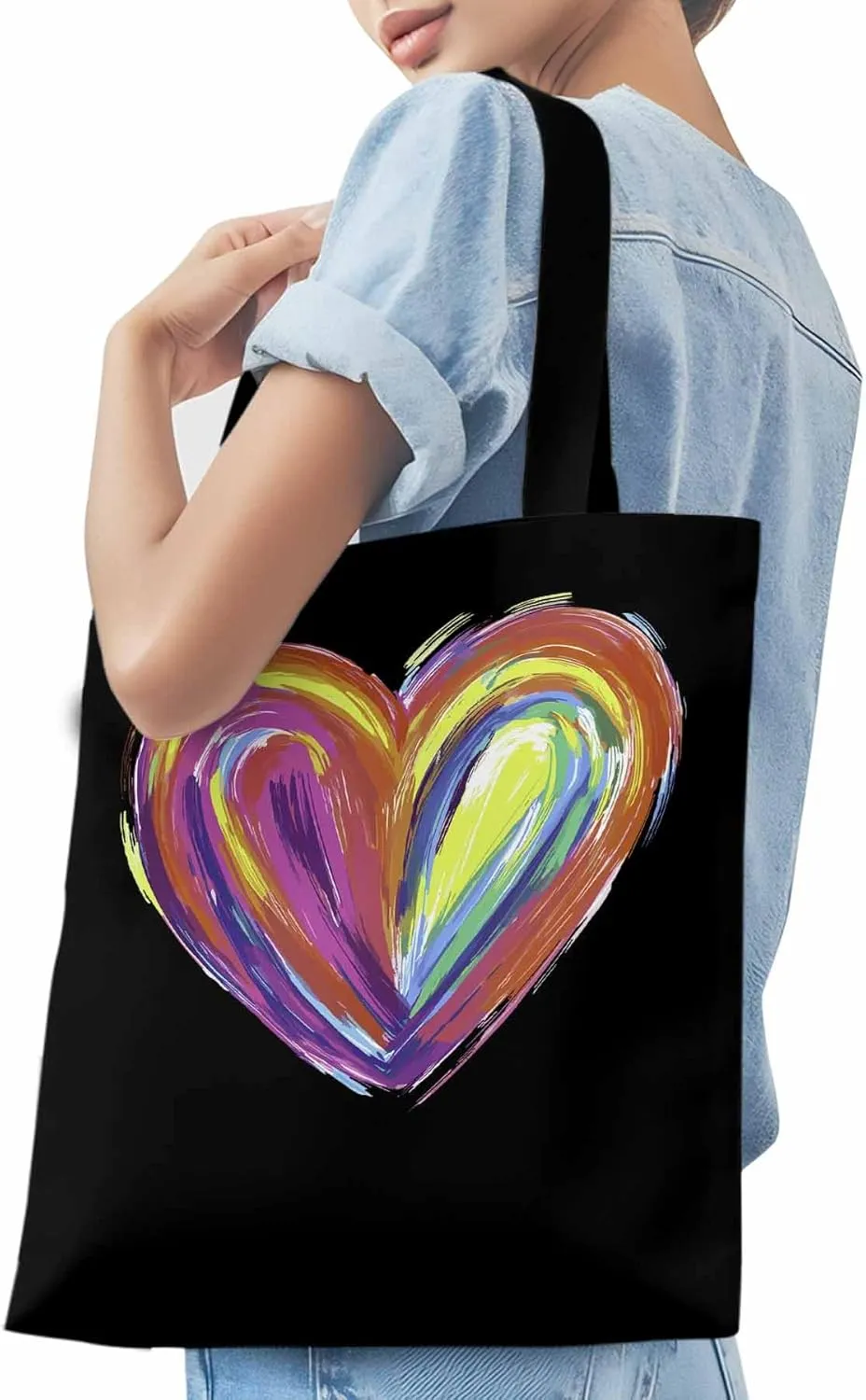 Canvas Tote Bag, Valentine's Day Aesthetic Canvas Tote Handbags for Women Shoulder Bag Abstract Love Heart