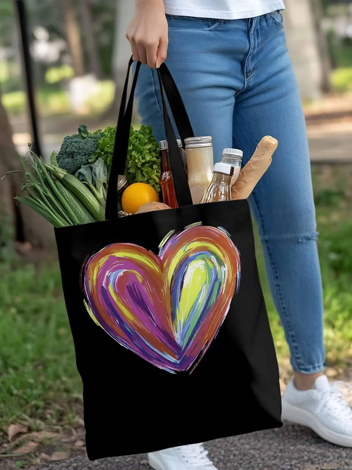 Canvas Tote Bag, Valentine's Day Aesthetic Canvas Tote Handbags for Women Shoulder Bag Abstract Love Heart