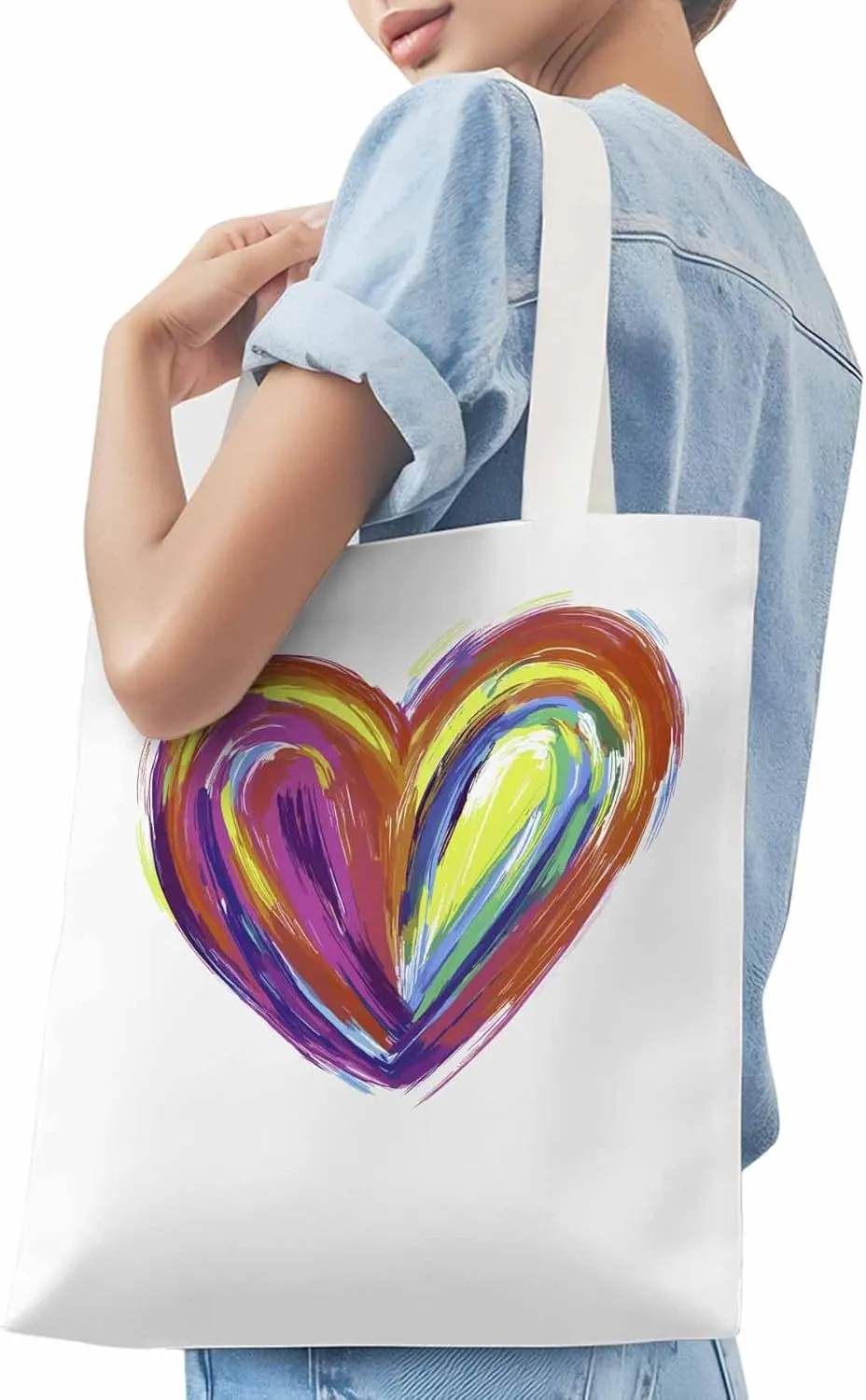 Canvas Tote Bag, Valentine's Day Aesthetic Canvas Tote Handbags for Women Shoulder Bag Abstract Love Heart