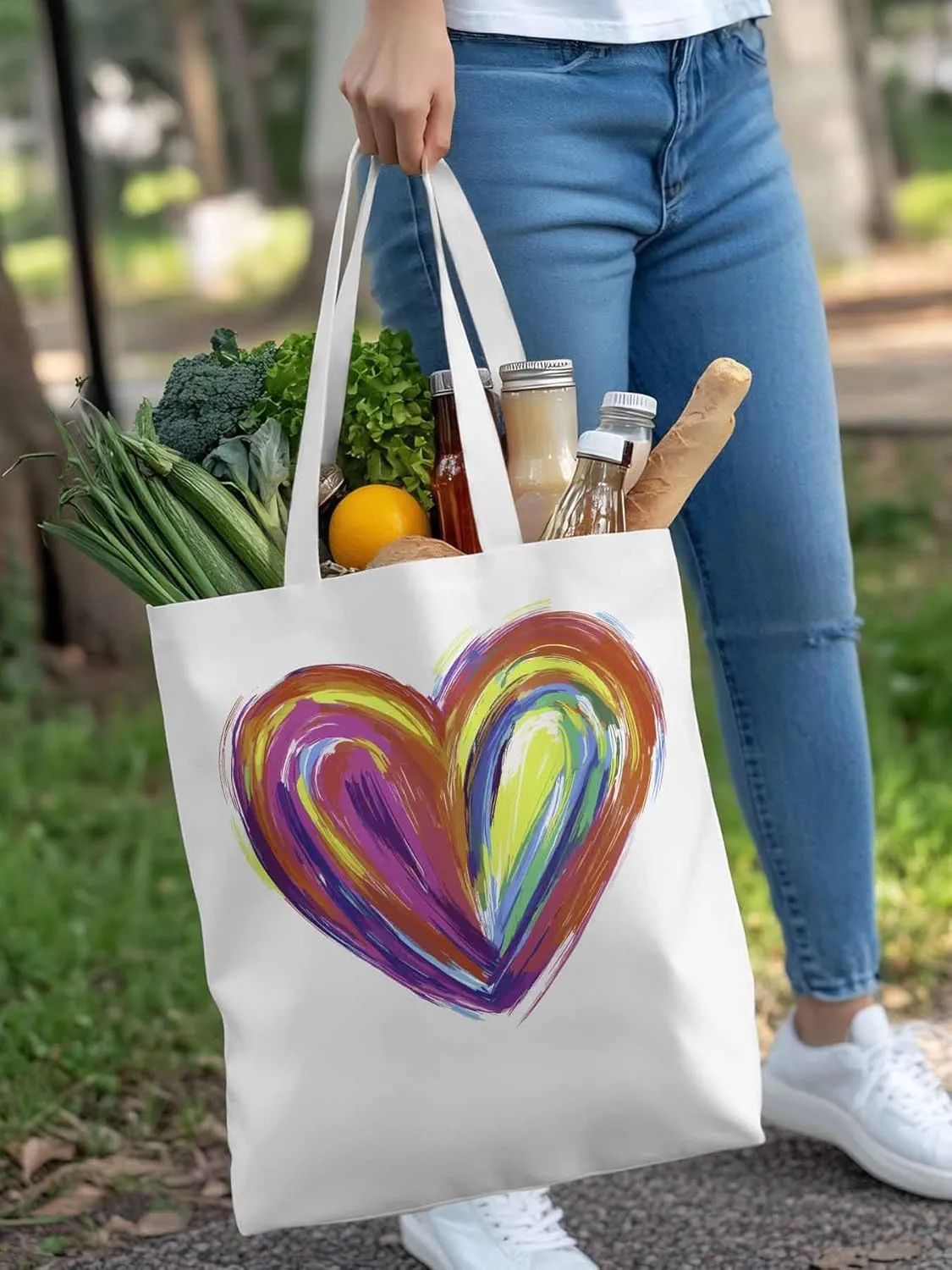 Canvas Tote Bag, Valentine's Day Aesthetic Canvas Tote Handbags for Women Shoulder Bag Abstract Love Heart