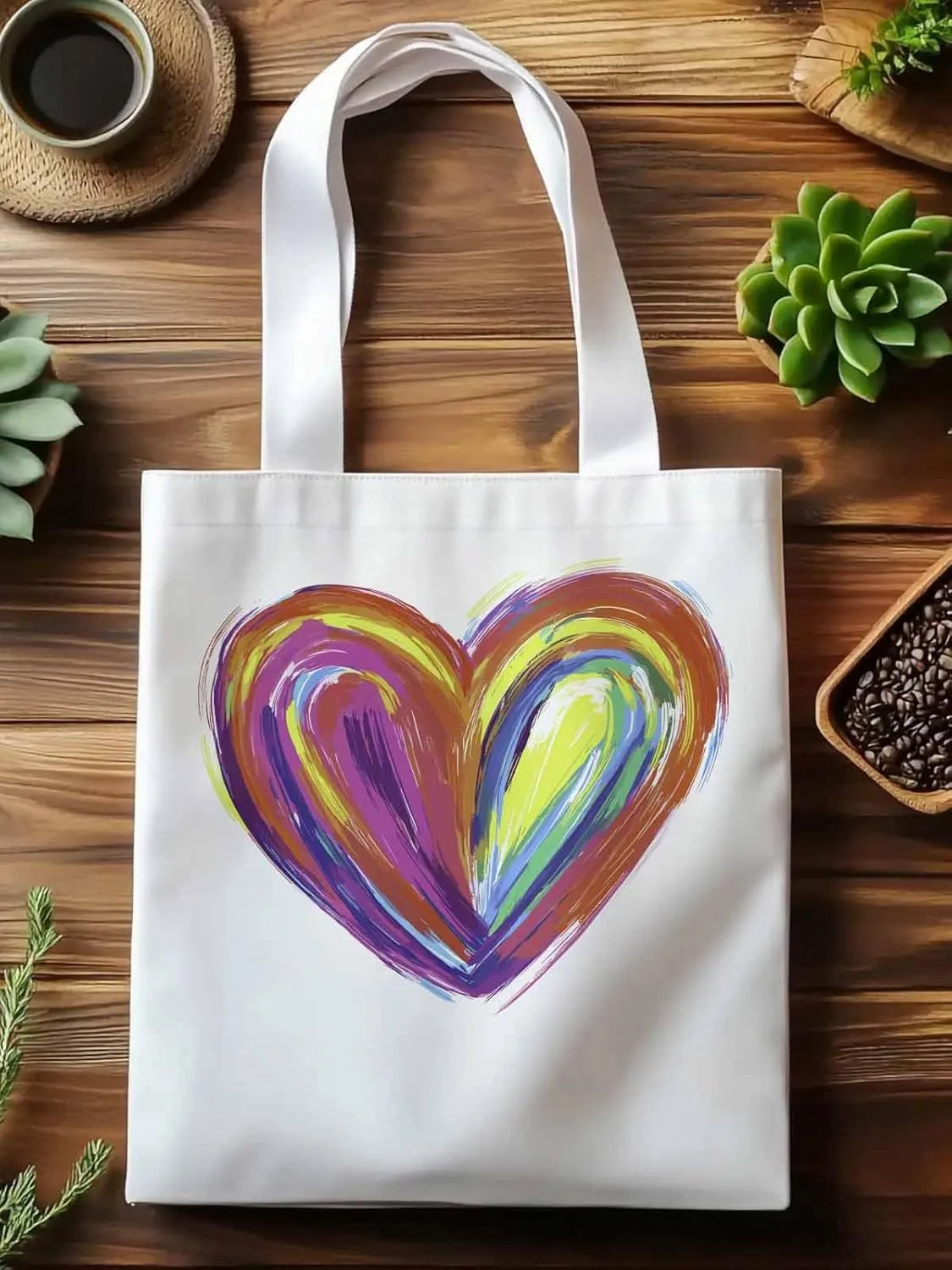 Canvas Tote Bag, Valentine's Day Aesthetic Canvas Tote Handbags for Women Shoulder Bag Abstract Love Heart
