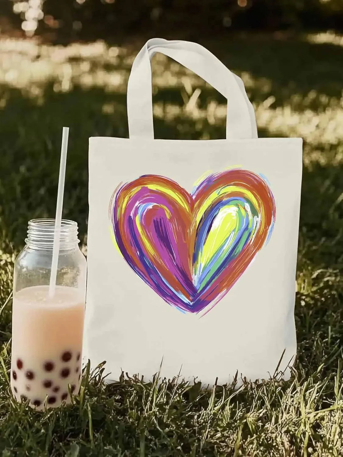 Canvas Tote Bag, Valentine's Day Aesthetic Canvas Tote Handbags for Women Shoulder Bag Abstract Love Heart