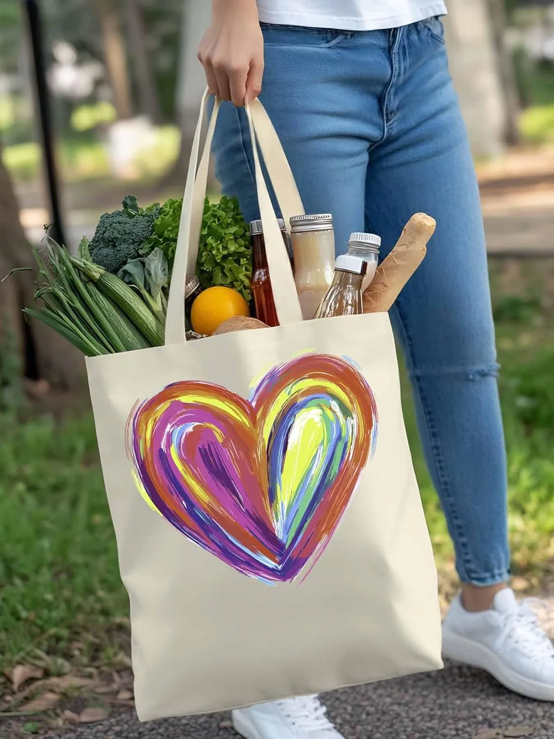 Canvas Tote Bag, Valentine's Day Aesthetic Canvas Tote Handbags for Women Shoulder Bag Abstract Love Heart