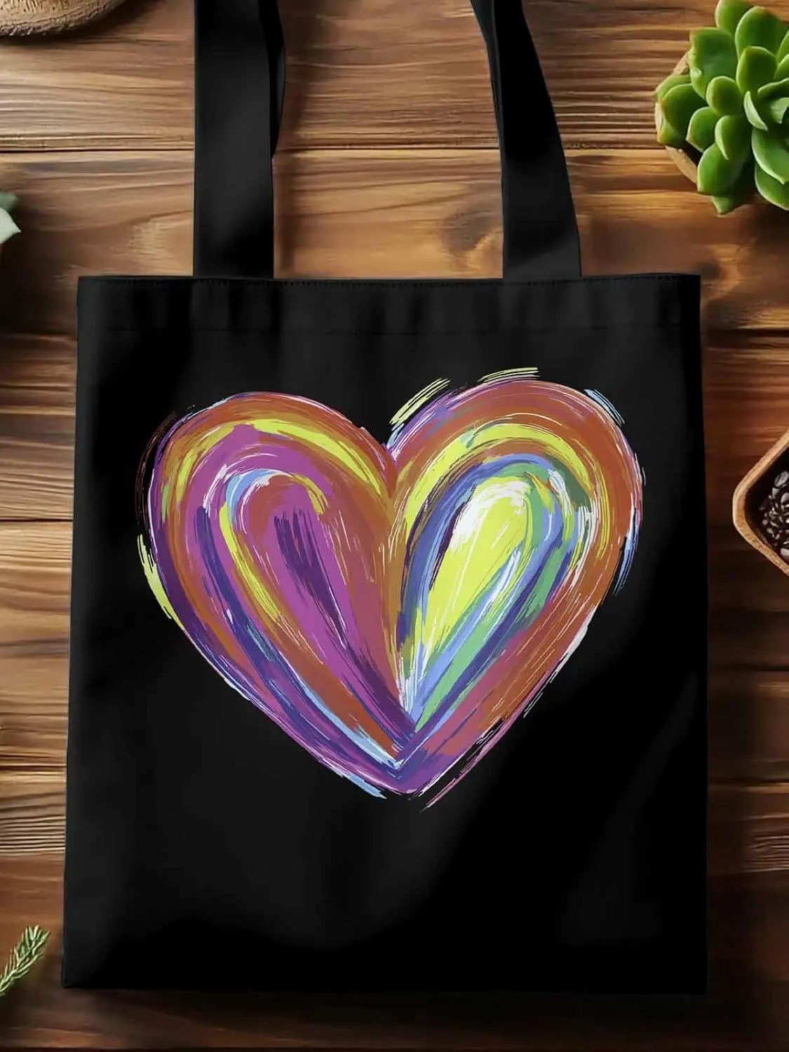 Canvas Tote Bag, Valentine's Day Aesthetic Canvas Tote Handbags for Women Shoulder Bag Abstract Love Heart