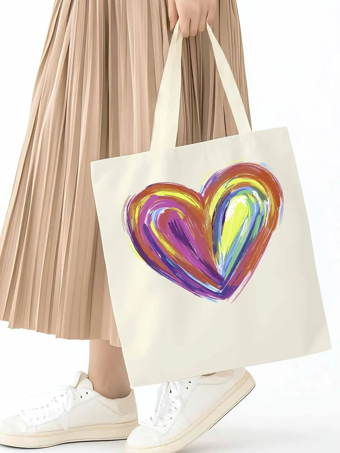 Canvas Tote Bag, Valentine's Day Aesthetic Canvas Tote Handbags for Women Shoulder Bag Abstract Love Heart
