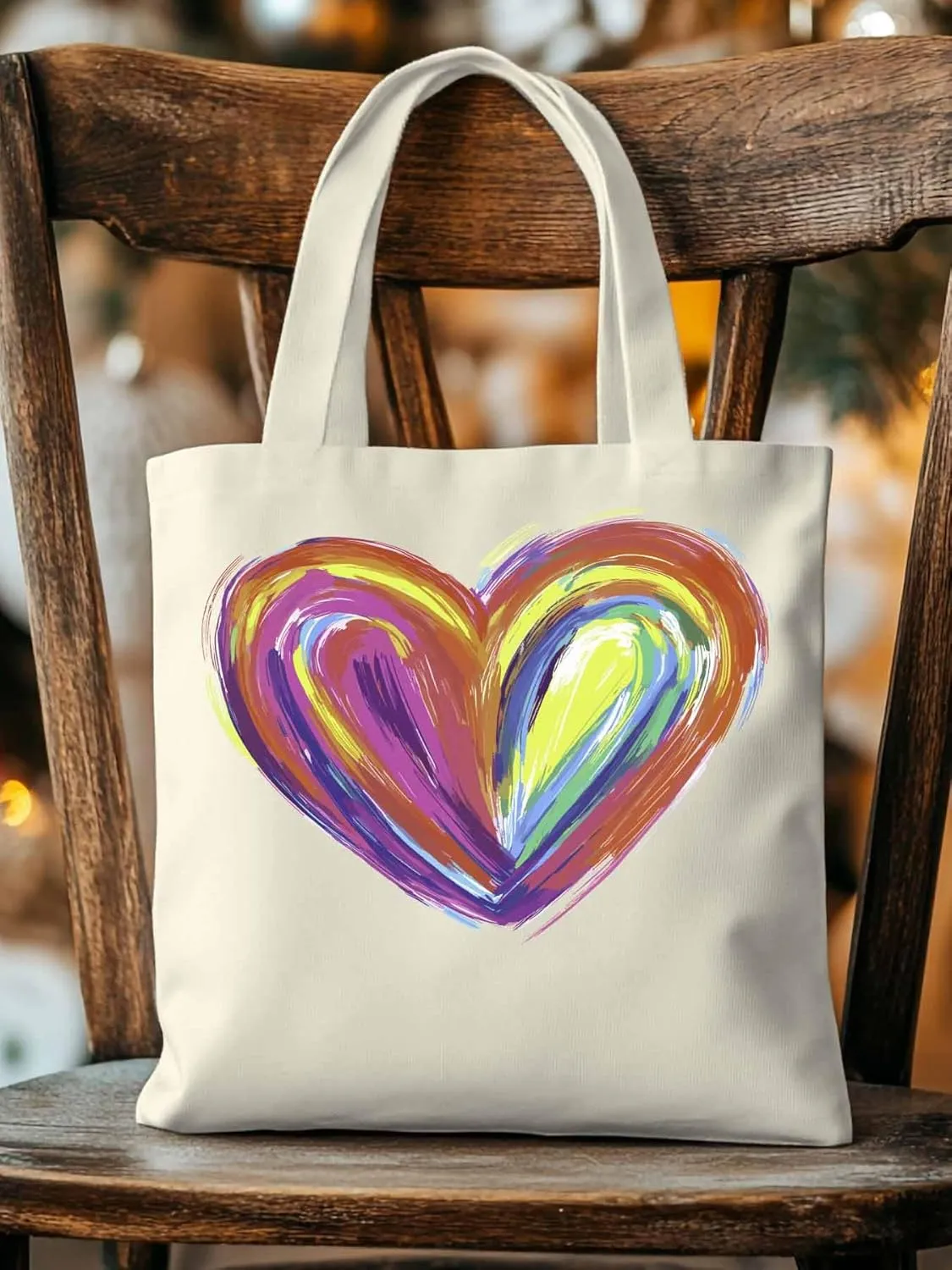 Canvas Tote Bag, Valentine's Day Aesthetic Canvas Tote Handbags for Women Shoulder Bag Abstract Love Heart