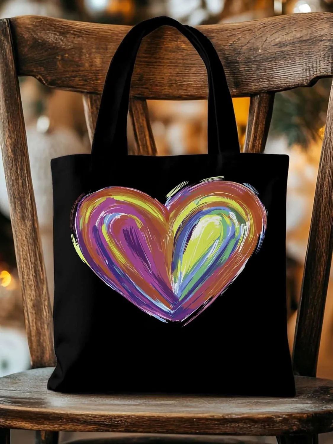 Canvas Tote Bag, Valentine's Day Aesthetic Canvas Tote Handbags for Women Shoulder Bag Abstract Love Heart