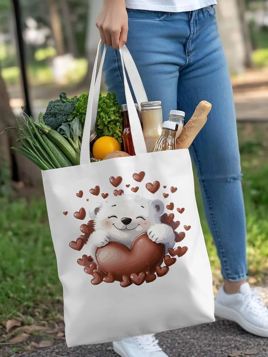 Canvas Tote Bag, Valentine's Day Aesthetic Canvas Tote Handbags for Women Shoulder Bag Love Heart Animals