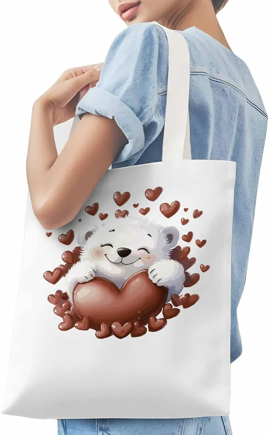 Canvas Tote Bag, Valentine's Day Aesthetic Canvas Tote Handbags for Women Shoulder Bag Love Heart Animals