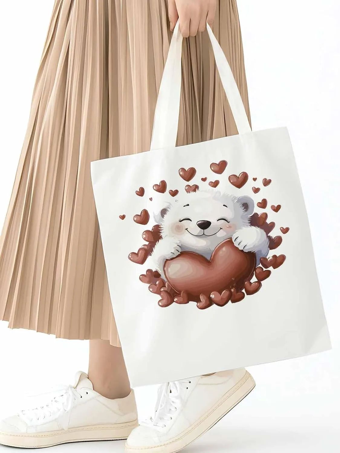 Canvas Tote Bag, Valentine's Day Aesthetic Canvas Tote Handbags for Women Shoulder Bag Love Heart Animals