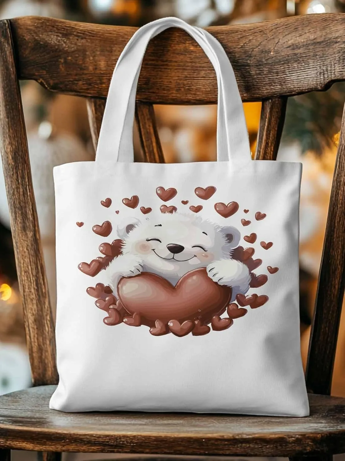 Canvas Tote Bag, Valentine's Day Aesthetic Canvas Tote Handbags for Women Shoulder Bag Love Heart Animals