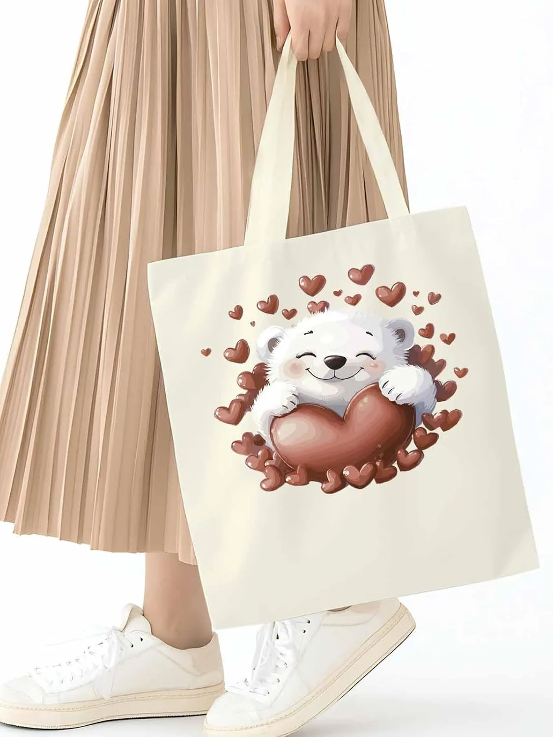 Canvas Tote Bag, Valentine's Day Aesthetic Canvas Tote Handbags for Women Shoulder Bag Love Heart Animals
