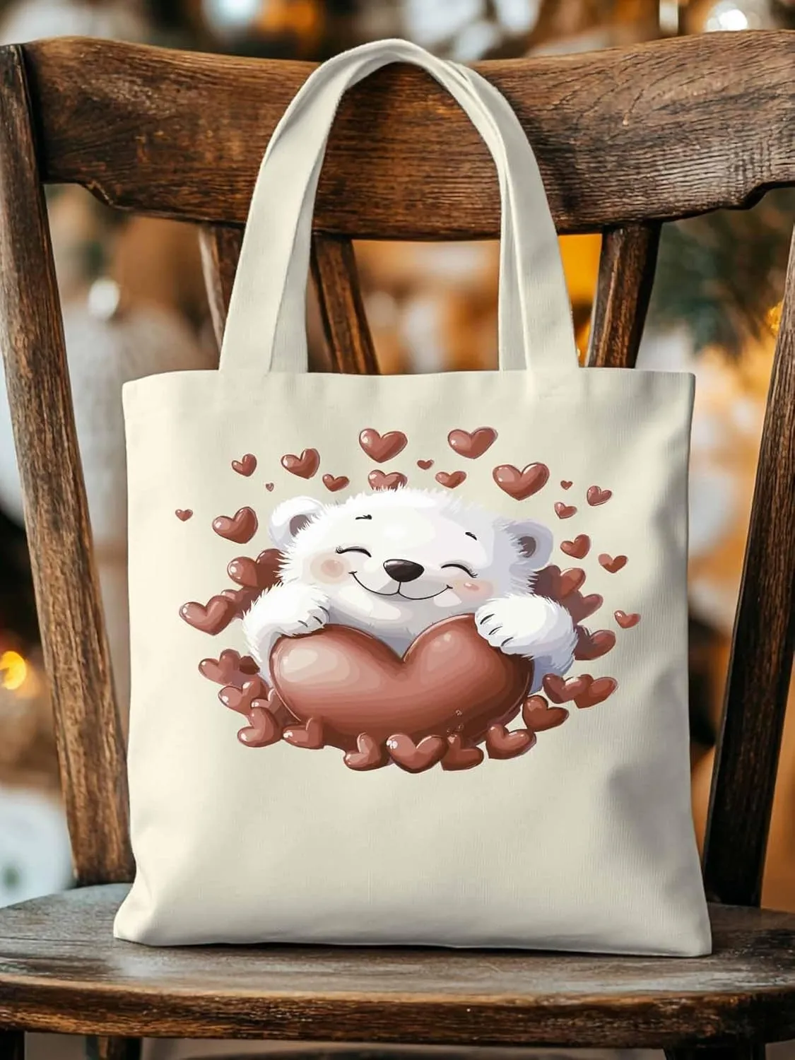Canvas Tote Bag, Valentine's Day Aesthetic Canvas Tote Handbags for Women Shoulder Bag Love Heart Animals
