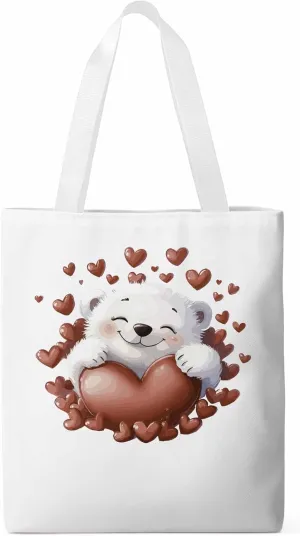 Canvas Tote Bag, Valentine's Day Aesthetic Canvas Tote Handbags for Women Shoulder Bag Love Heart Animals