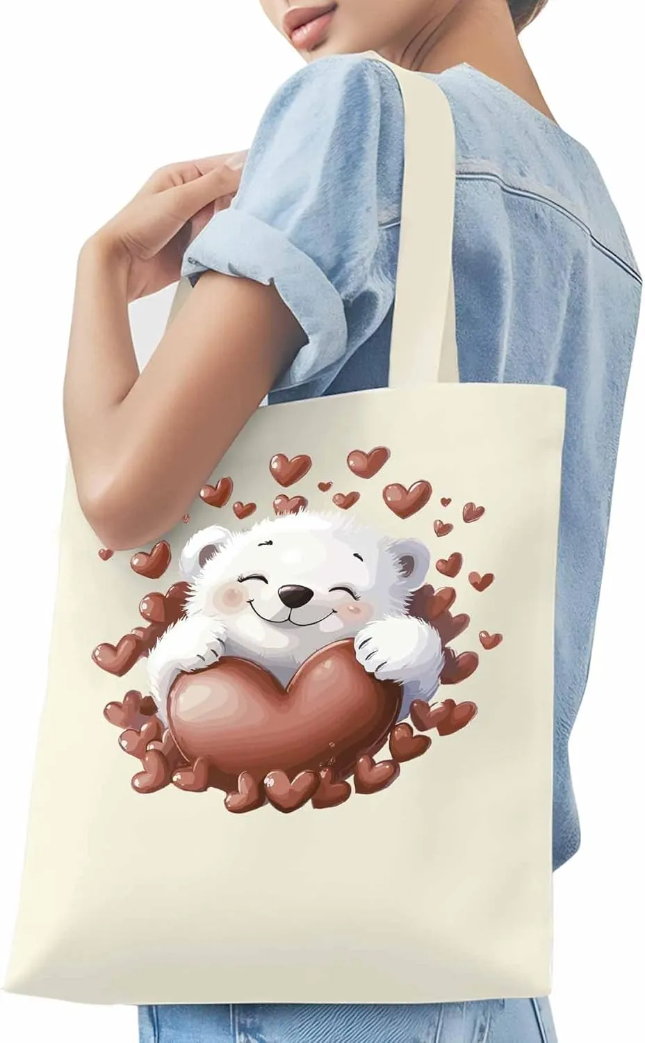 Canvas Tote Bag, Valentine's Day Aesthetic Canvas Tote Handbags for Women Shoulder Bag Love Heart Animals