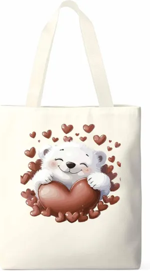 Canvas Tote Bag, Valentine's Day Aesthetic Canvas Tote Handbags for Women Shoulder Bag Love Heart Animals