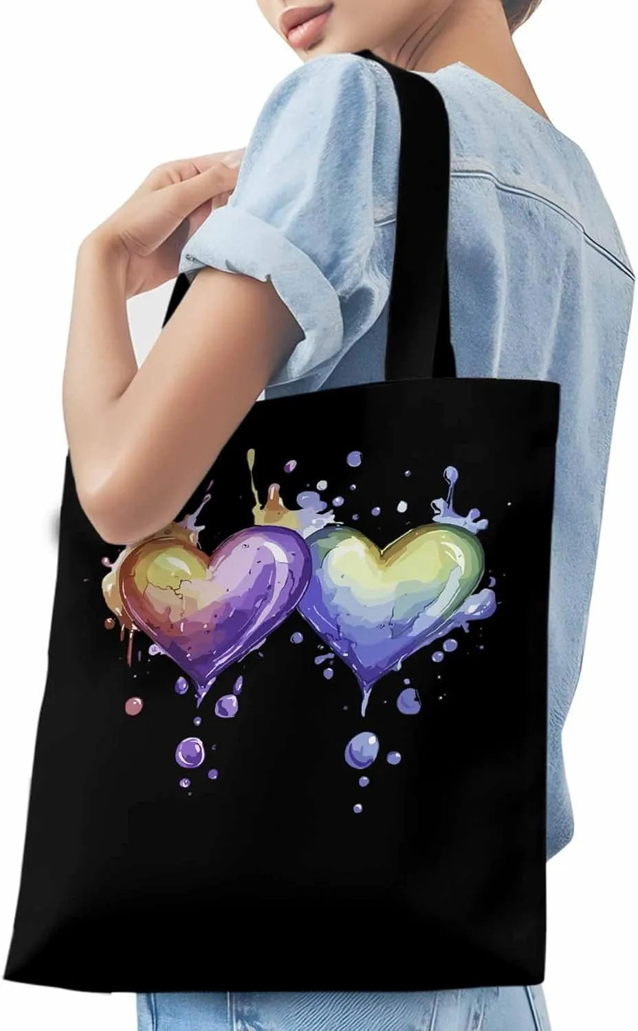 Canvas Tote Bag, Valentine's Day Aesthetic Canvas Tote Handbags for Women Shoulder Bag Love Heart Cartoon